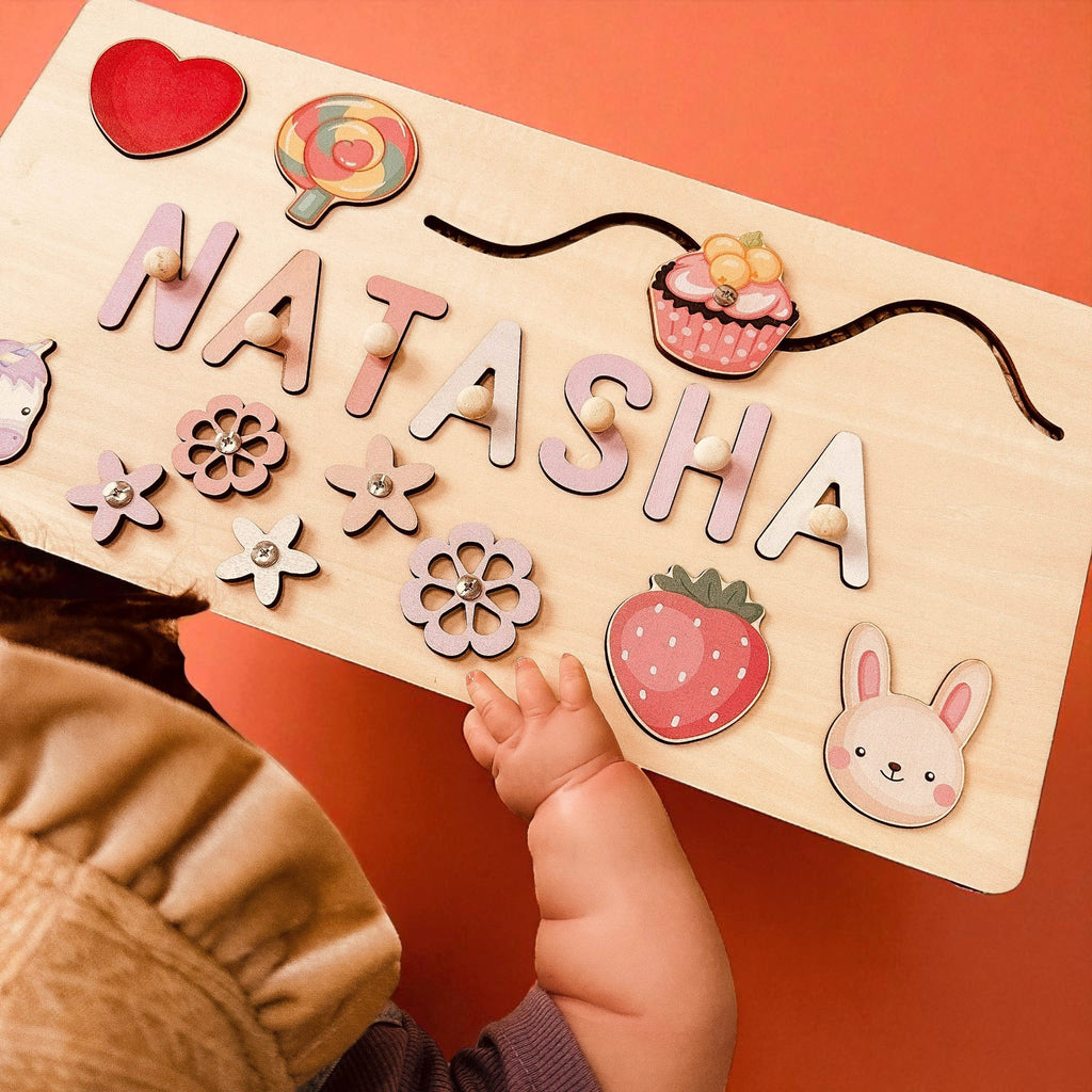 Personalized Wooden Baby Learning Name Puzzle – Custom Educational Toy for Early Development
