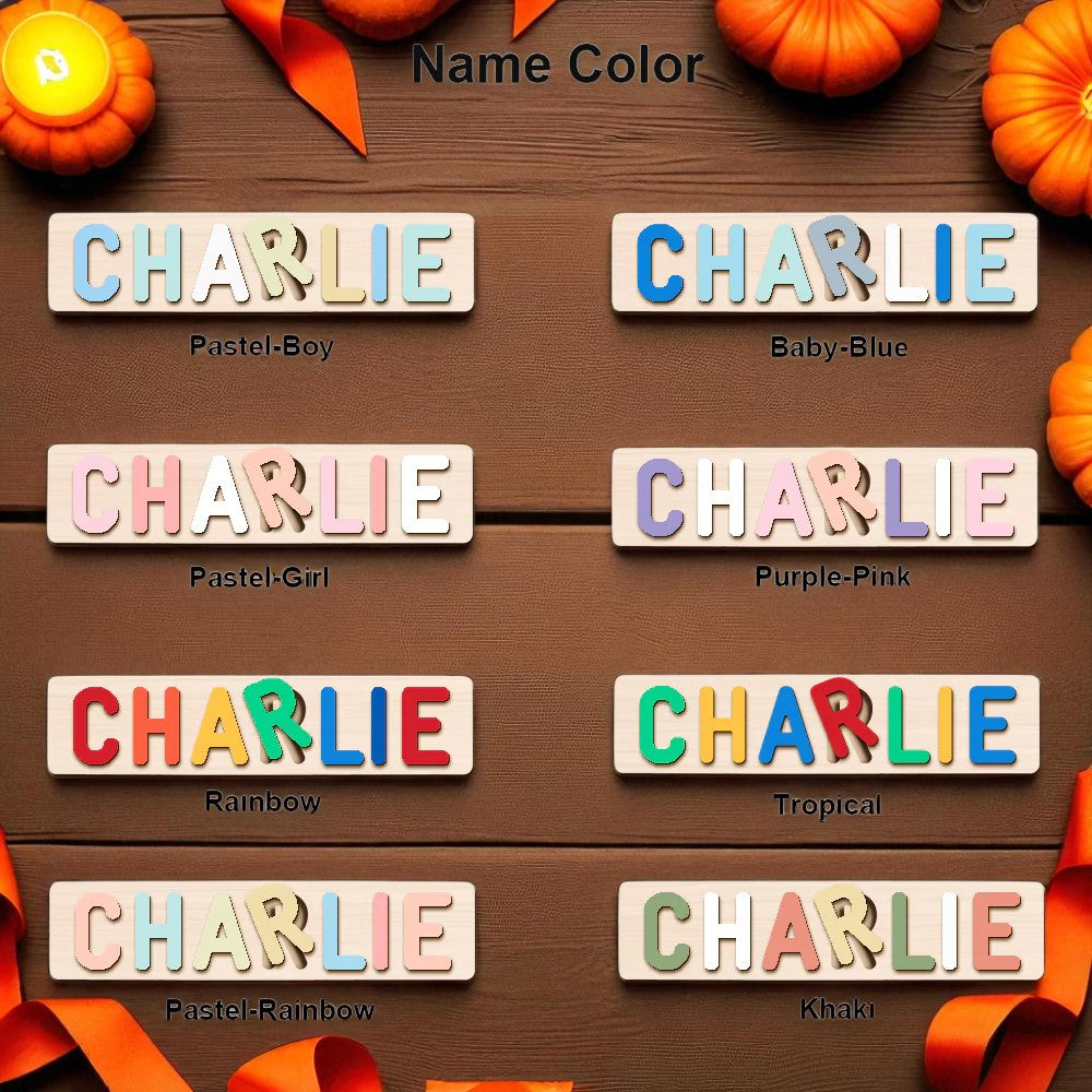 Personalized Wooden Halloween Name Puzzle for Kids – Custom Spooky Gift with Pumpkins, Ghosts & Bats