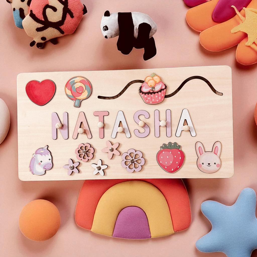 Personalized Wooden Baby Learning Name Puzzle – Custom Educational Toy for Early Development