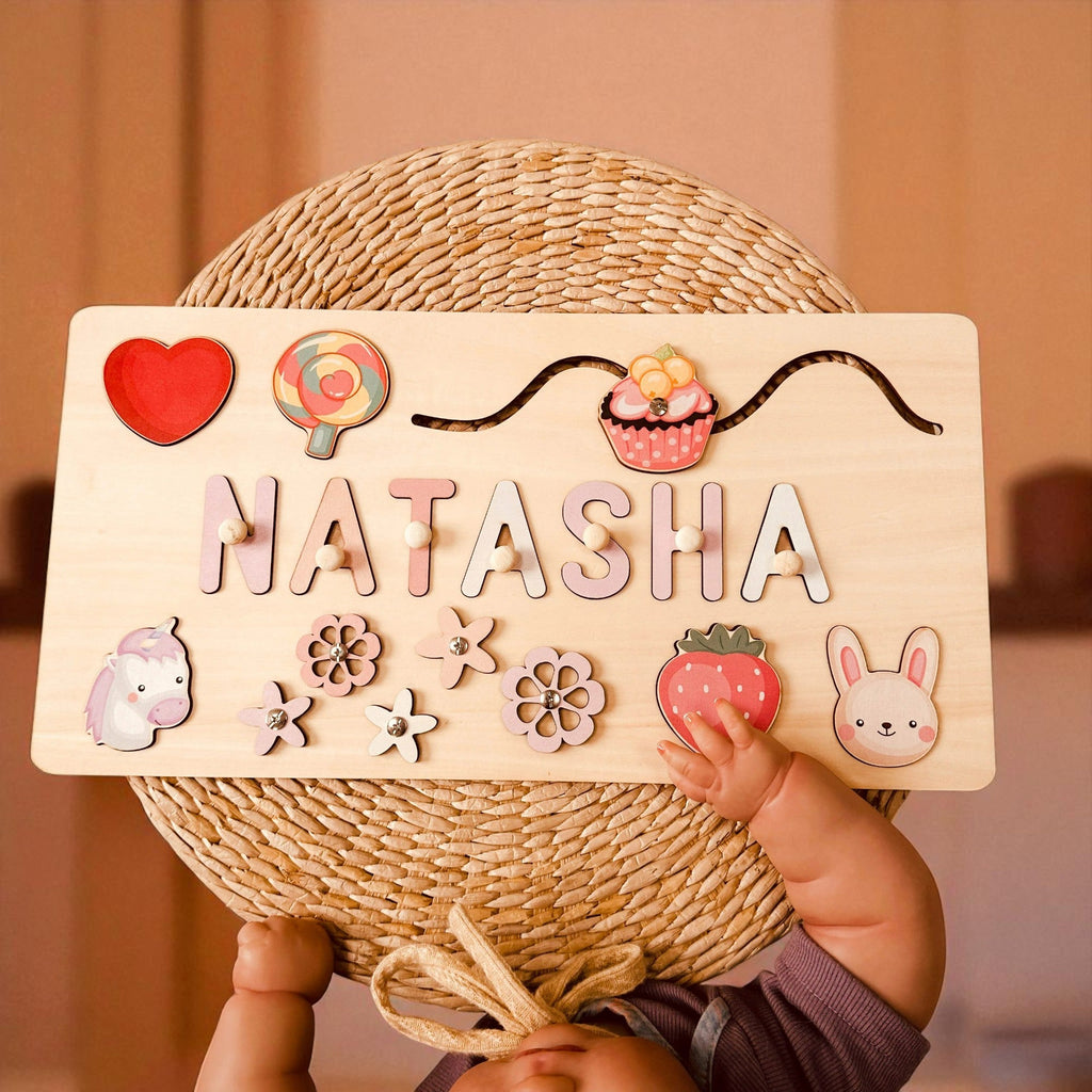 Personalized Wooden Baby Learning Name Puzzle – Custom Educational Toy for Early Development