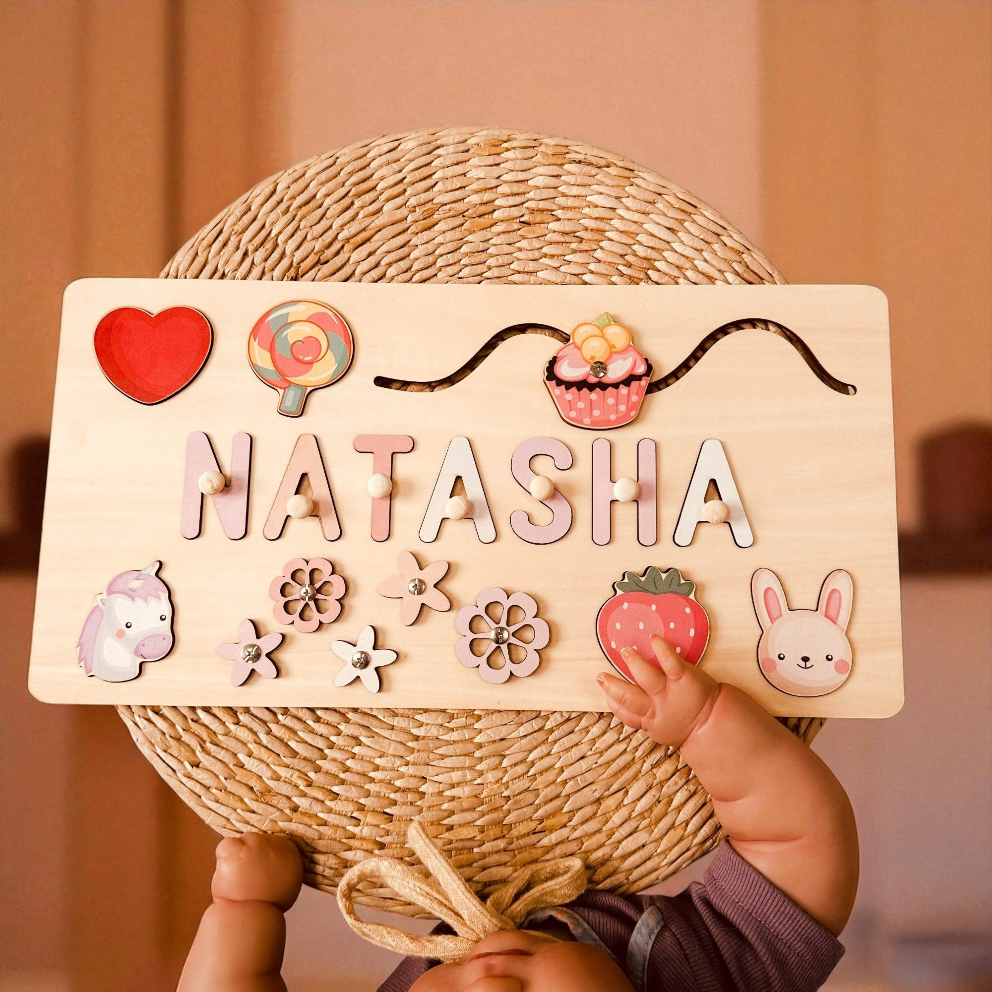 Personalized Wooden Baby Learning Name Puzzle – Custom Educational Toy for Early Development