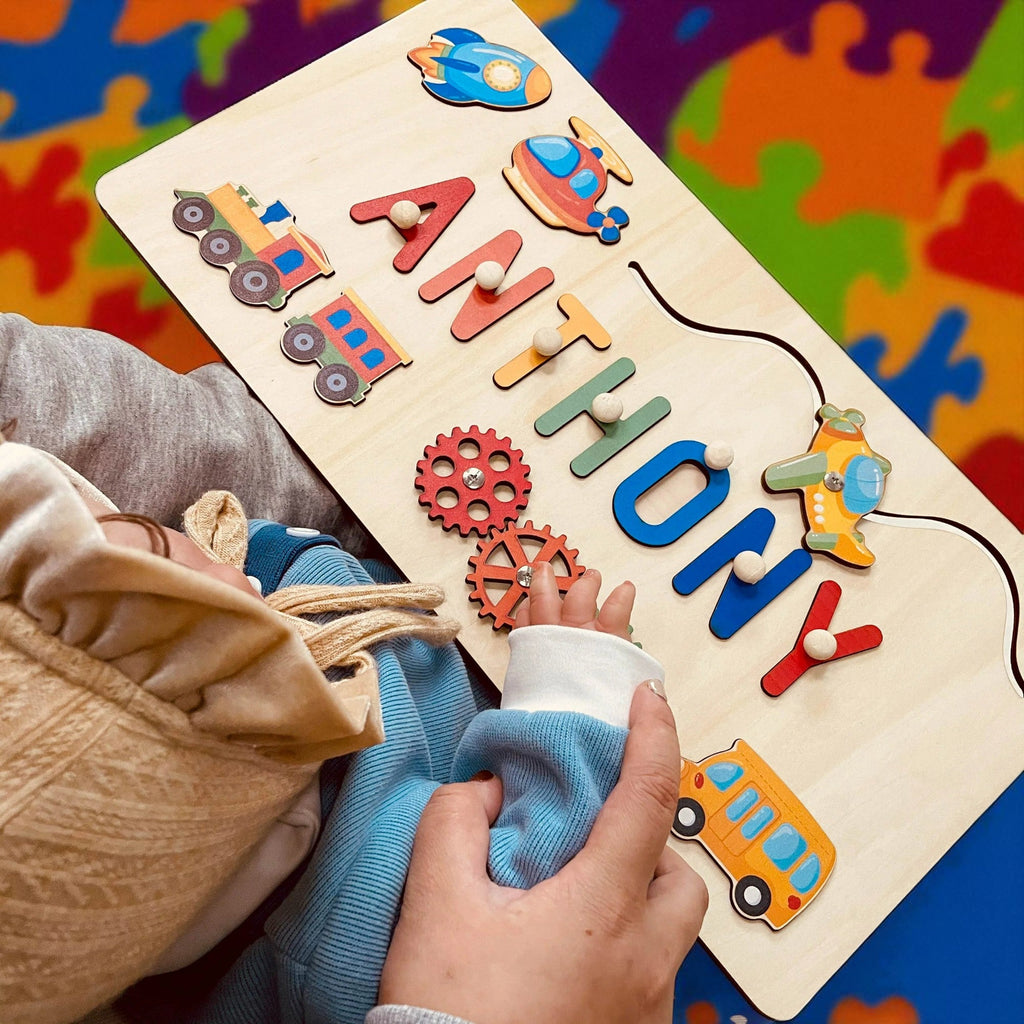 Personalized Wooden Baby Learning Name Puzzle – Custom Educational Toy for Early Development