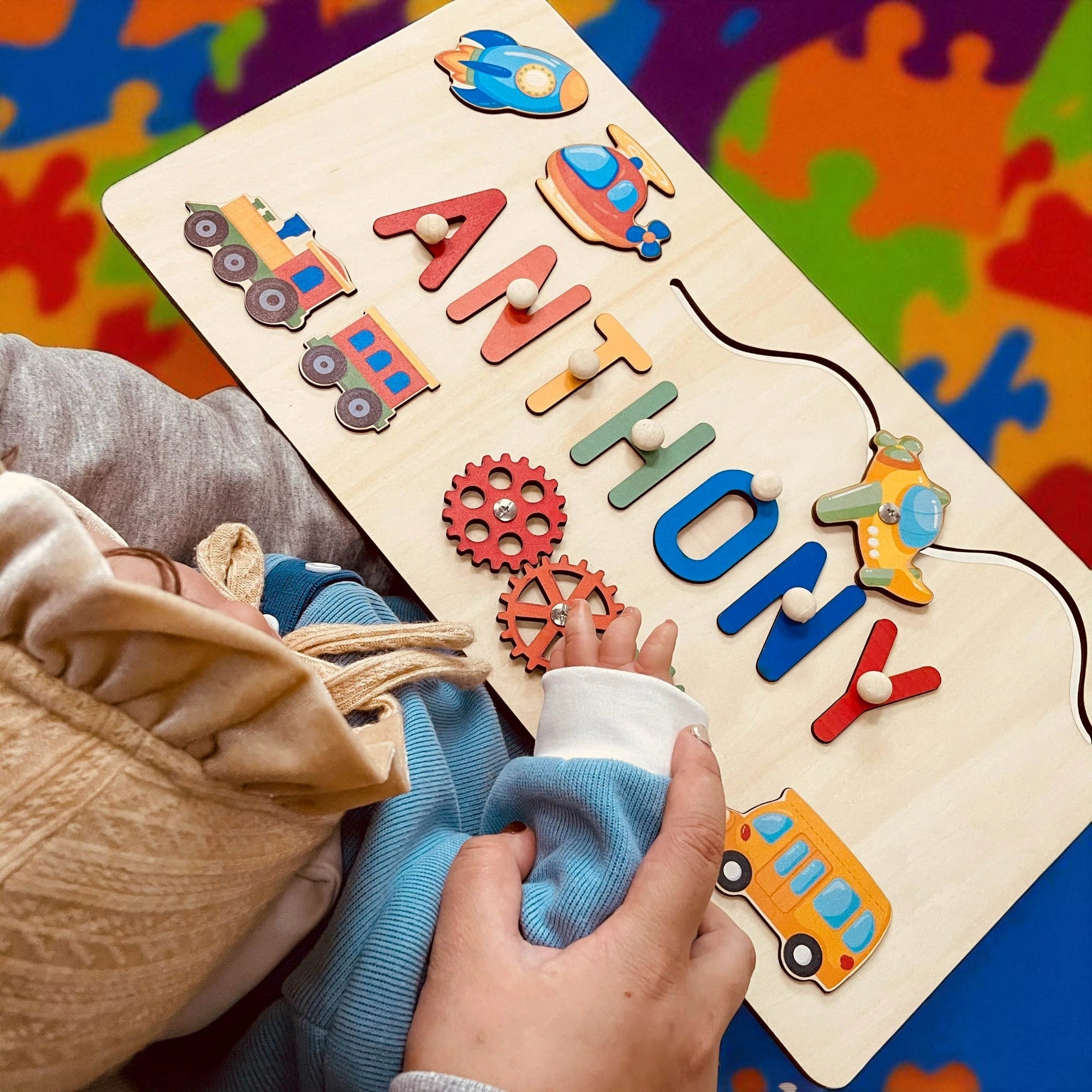 Personalized Wooden Baby Learning Name Puzzle – Custom Educational Toy for Early Development