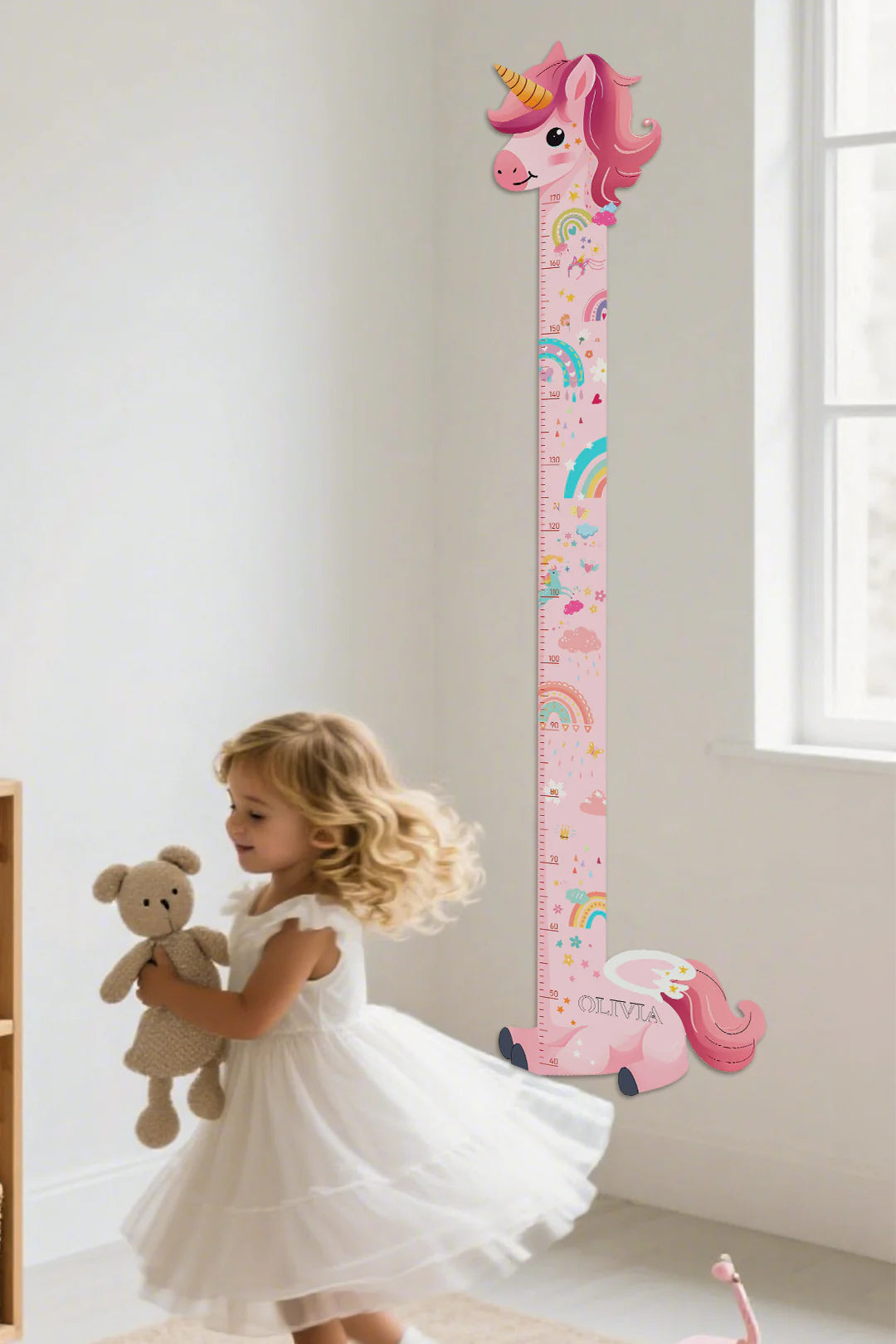 Personalized Wooden Unicorn Height Growth Chart for Girls