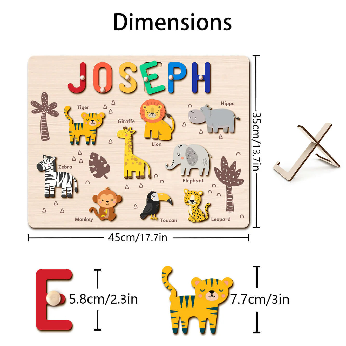 Personalized Wooden Jungle Animal Name Puzzle for Kids – Custom Educational Toy with Lions, Elephants & Giraffes