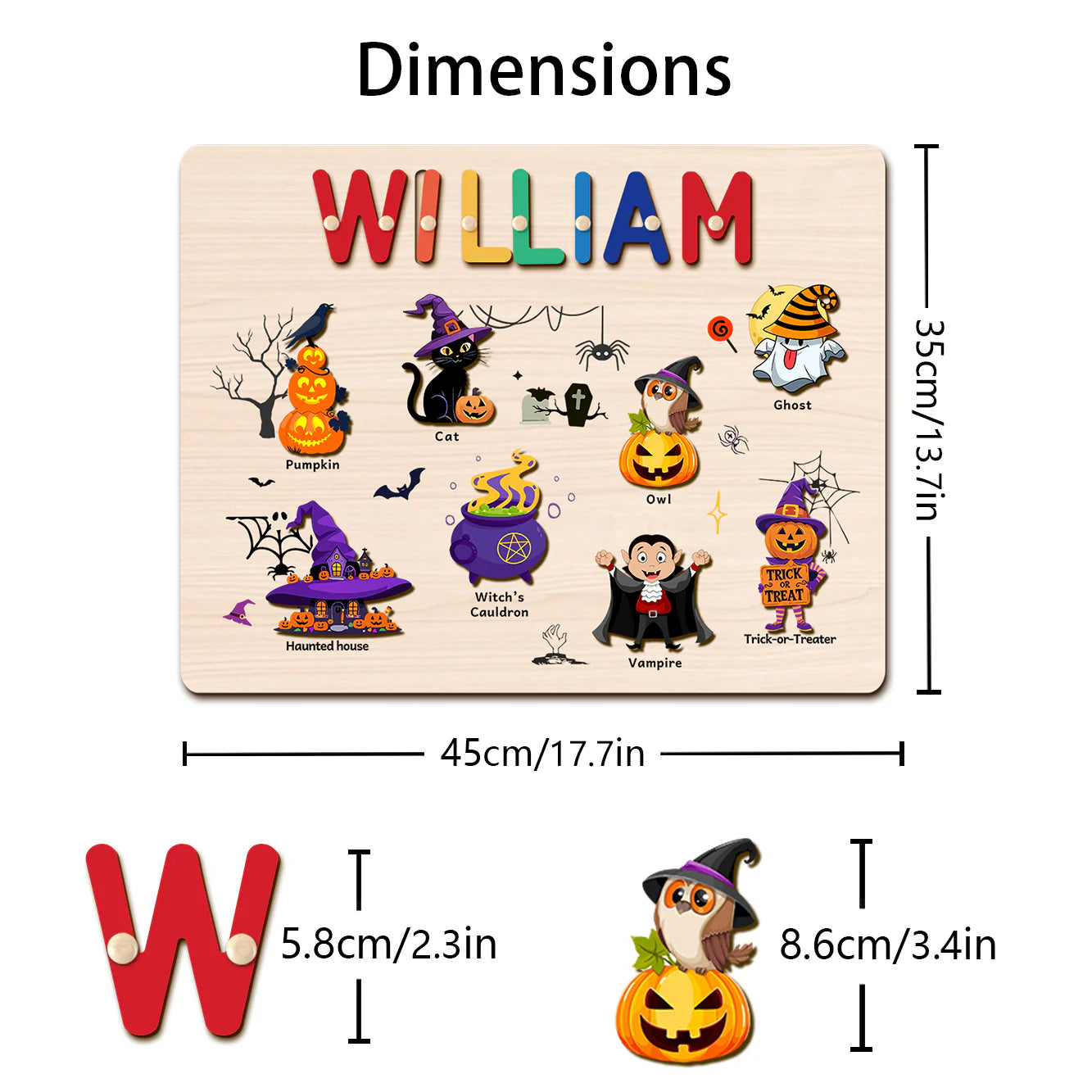 Personalized Wooden Halloween Name Puzzle for Kids – Custom Spooky Gift with Pumpkins, Ghosts & Bats