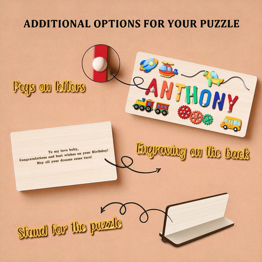 Personalized Wooden Baby Learning Name Puzzle – Custom Educational Toy for Early Development