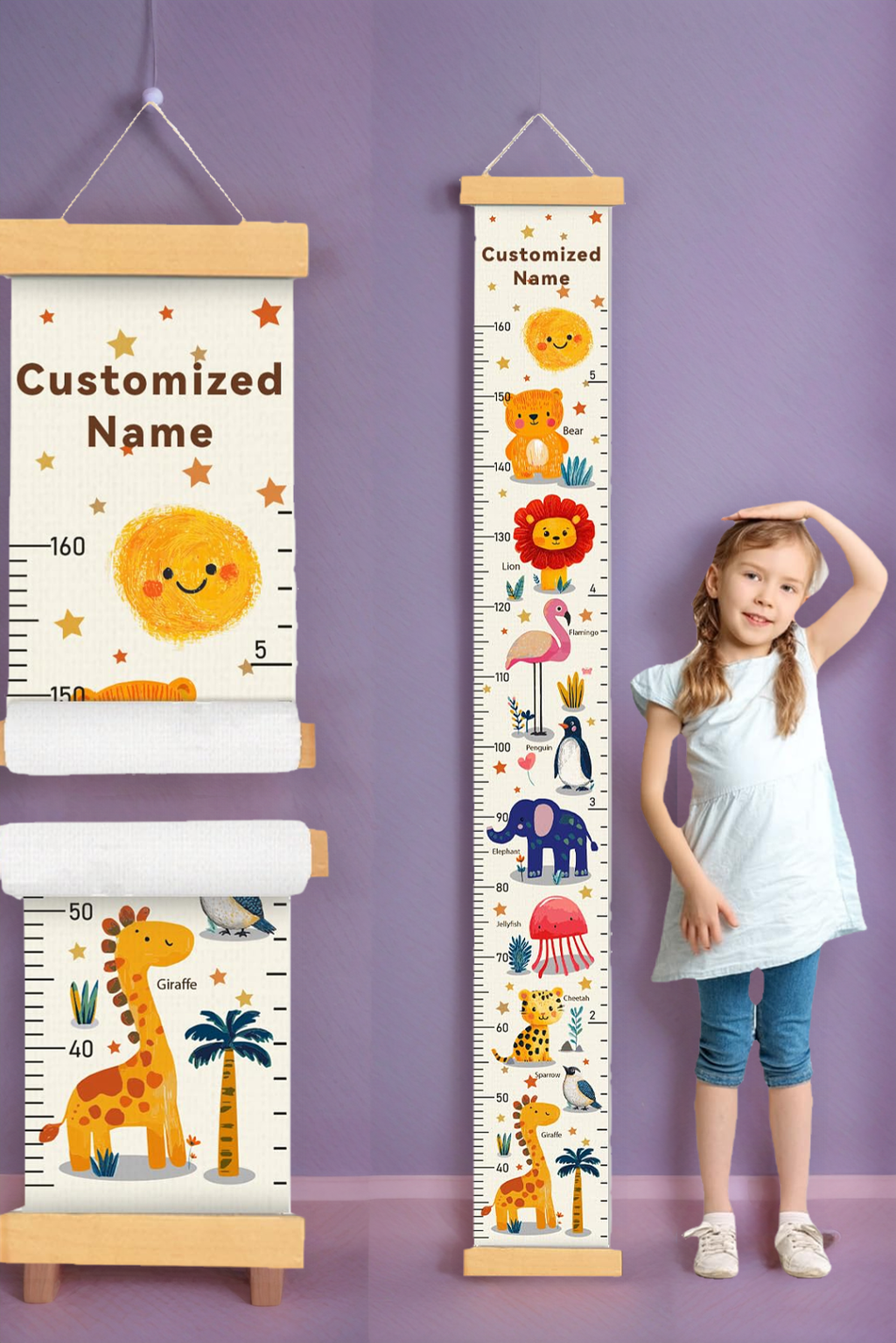 Personalized Cute Animal Hanging Canvas Height Ruler