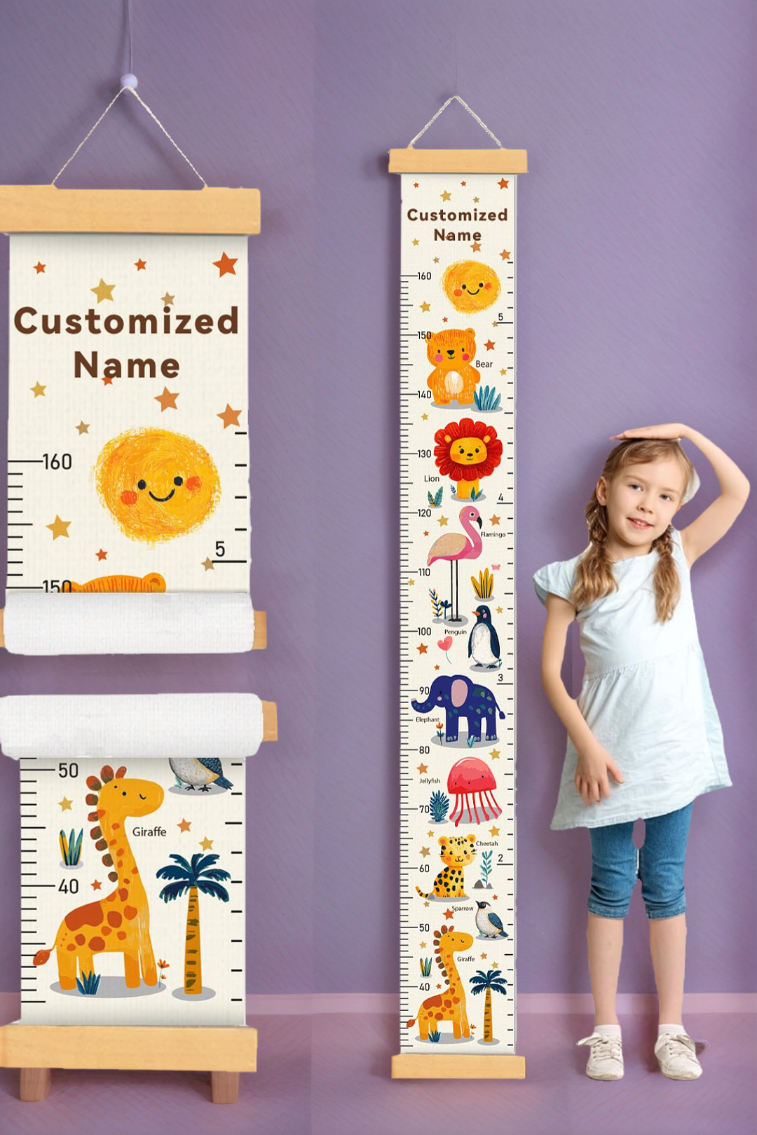 Personalized Cute Animal Hanging Canvas Height Ruler