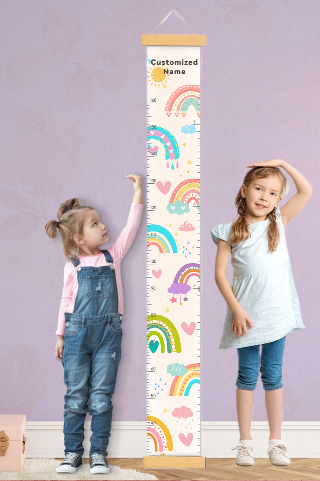 Personalized Rainbow Hanging Canvas Height Ruler