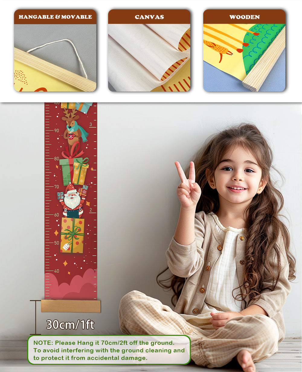 Personalized Santa Claus and Gift Box Hanging Canvas Height Ruler