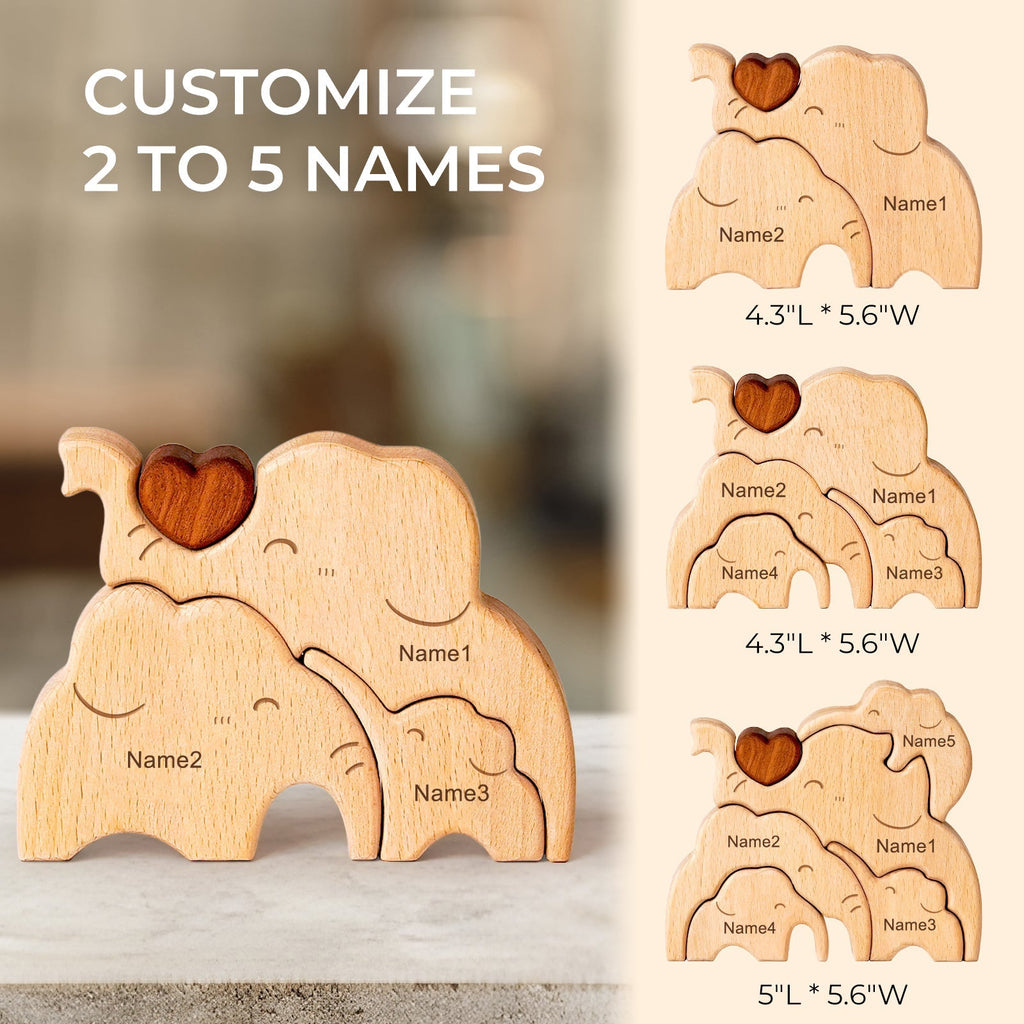 Personalized Wooden Elephant Family Puzzle Decor