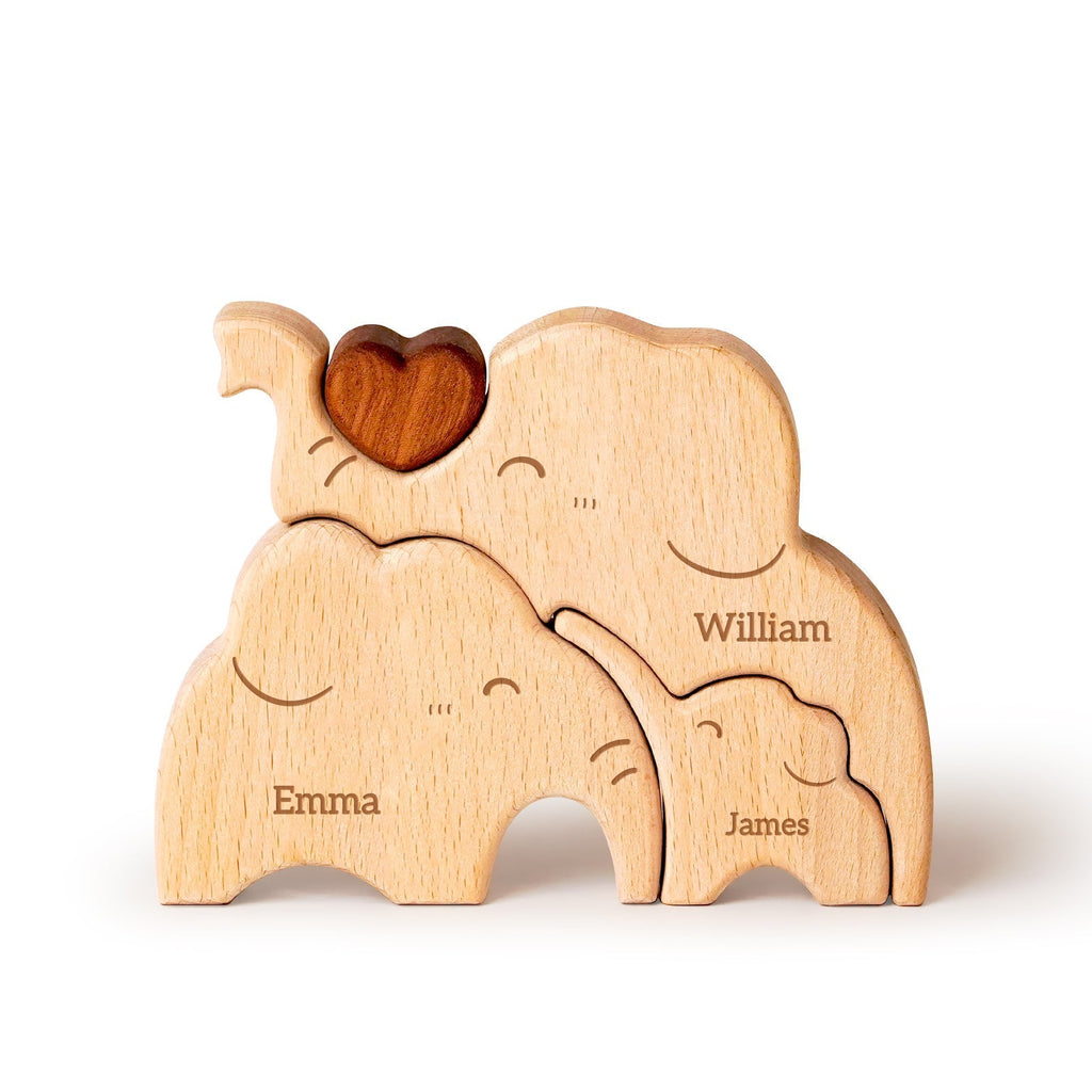 Personalized Wooden Elephant Family Puzzle Decor