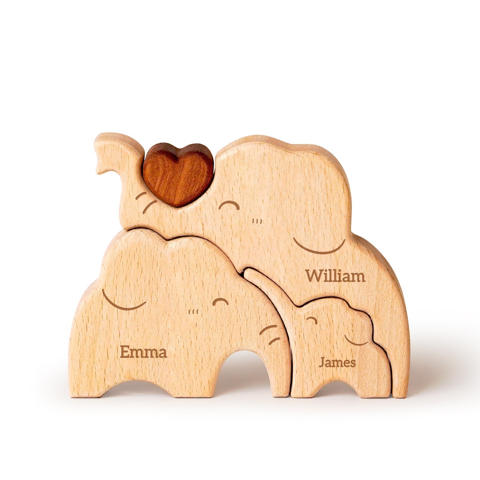 Personalized Wooden Elephant Family Puzzle Decor