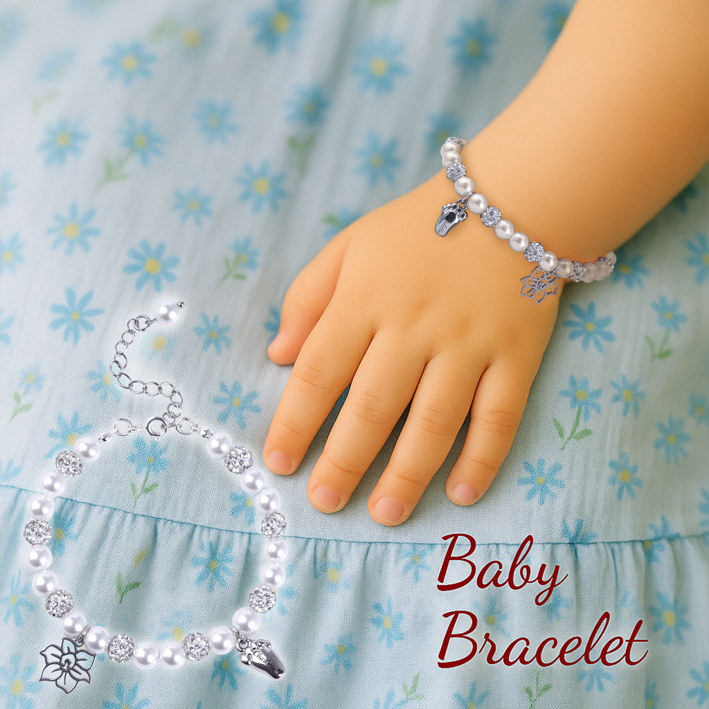 Personalized Birthday Flower & Foot Pearl Bracelet – Baby Name Gift