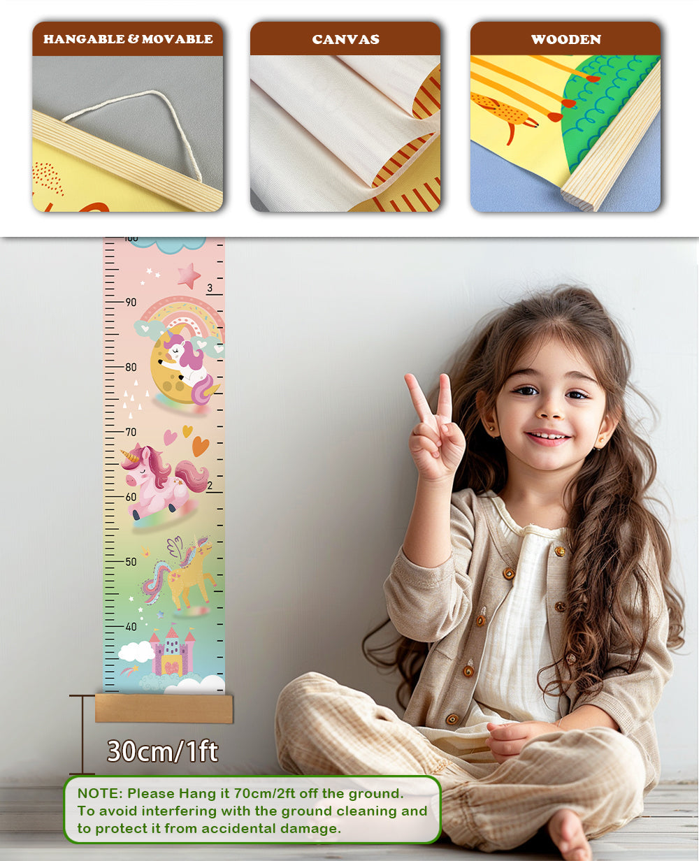 Personalised Unicorn and Rainbow Hanging Canvas Height Ruler