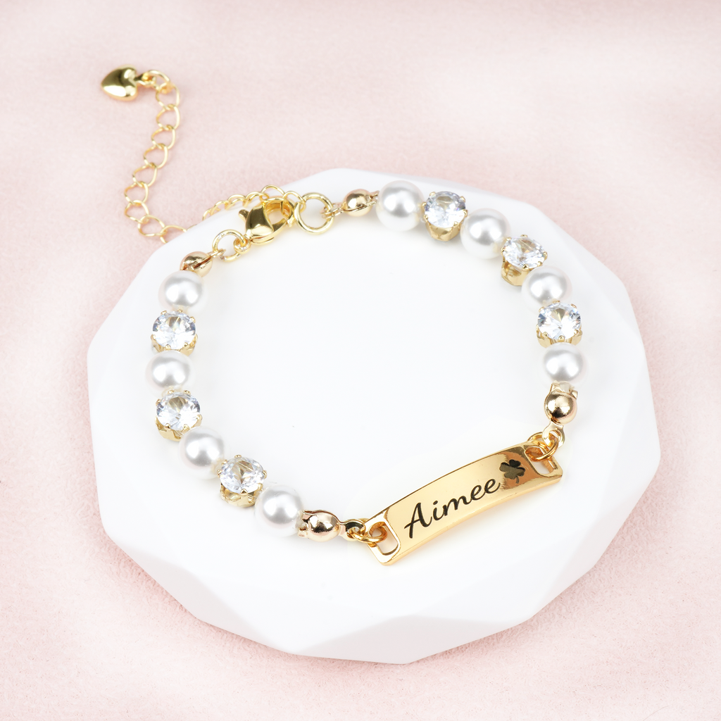 Personalized baby name and zircon pearl bracelet