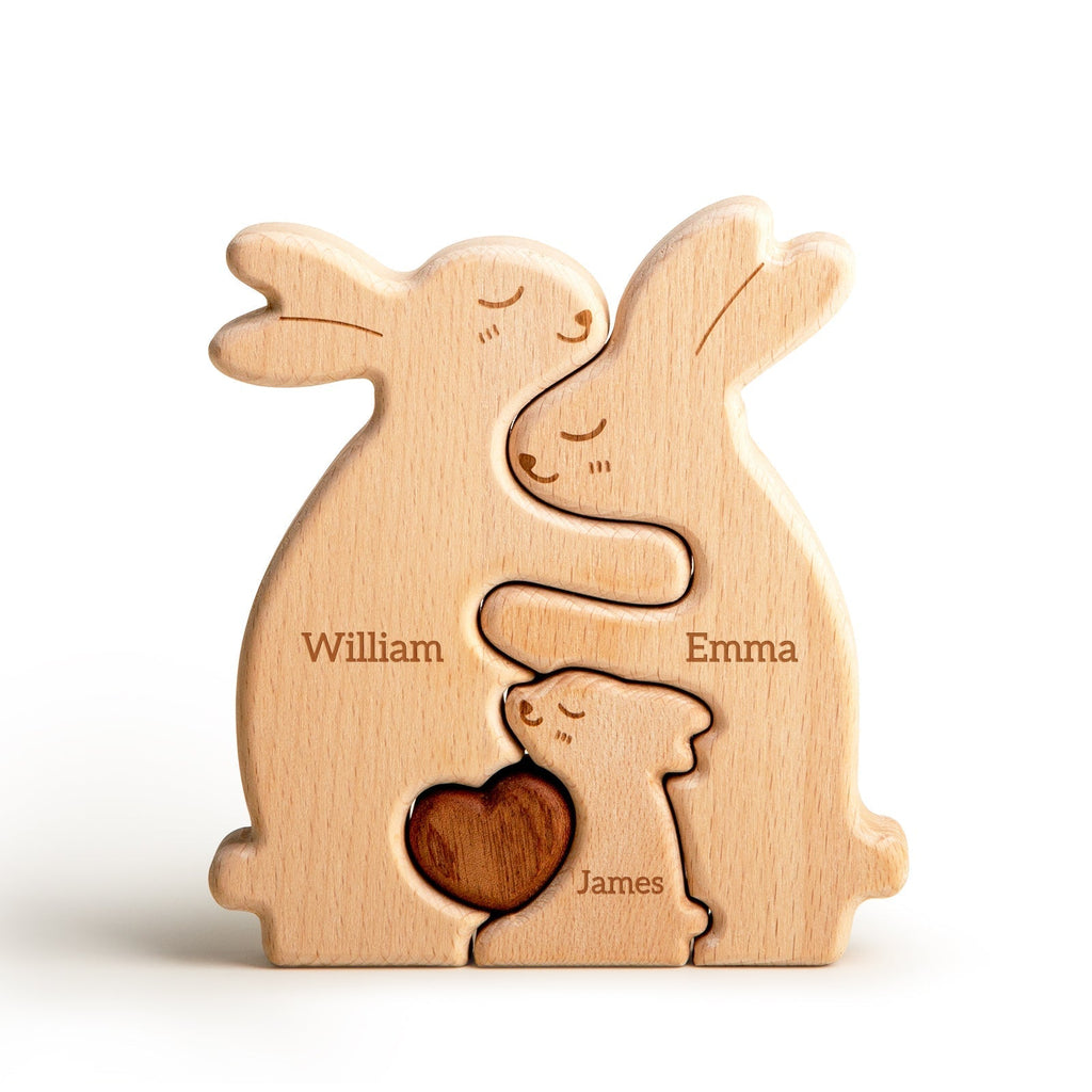 Personalized Wooden Rabbit Family Puzzle Decor