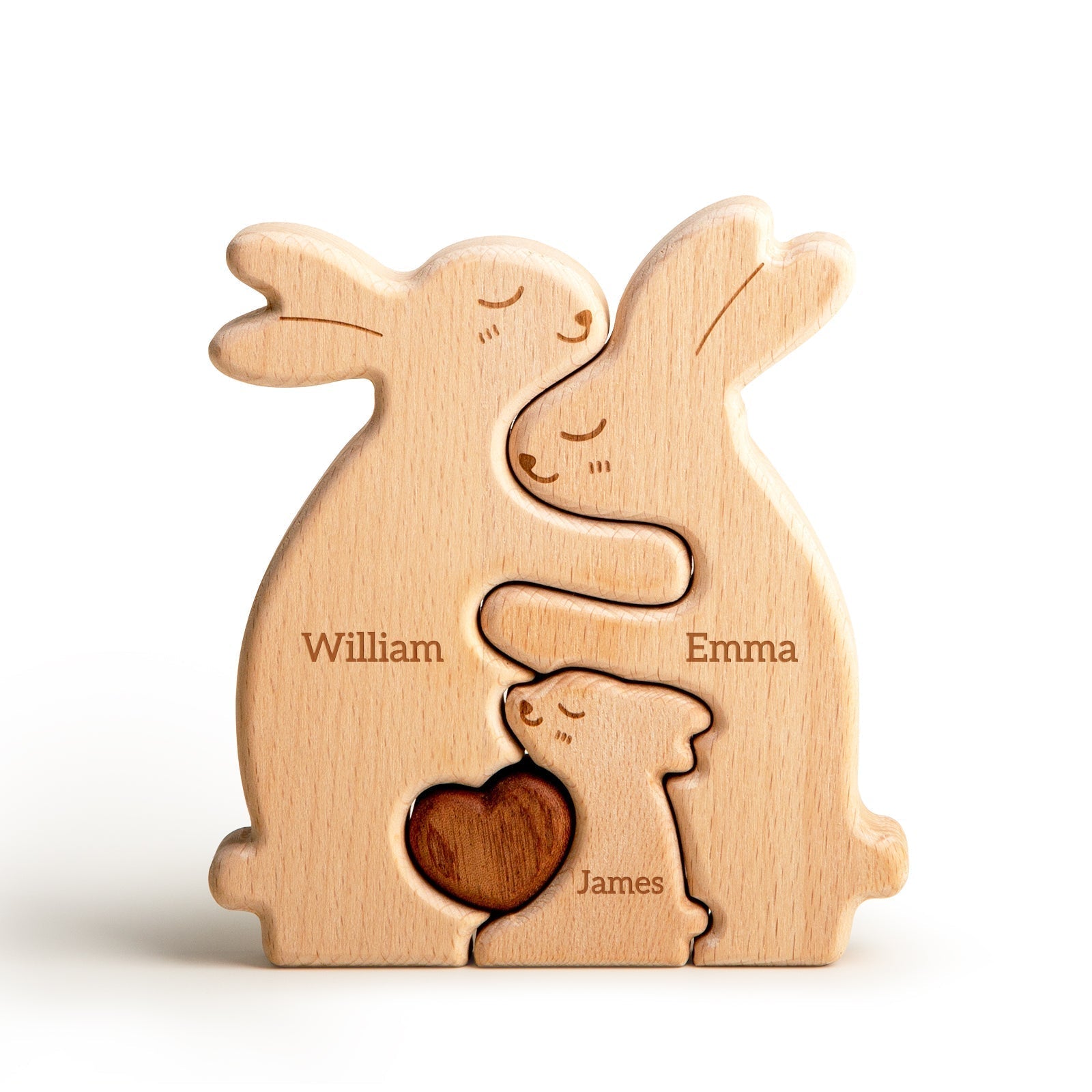 Personalized Wooden Rabbit Family Puzzle Decor