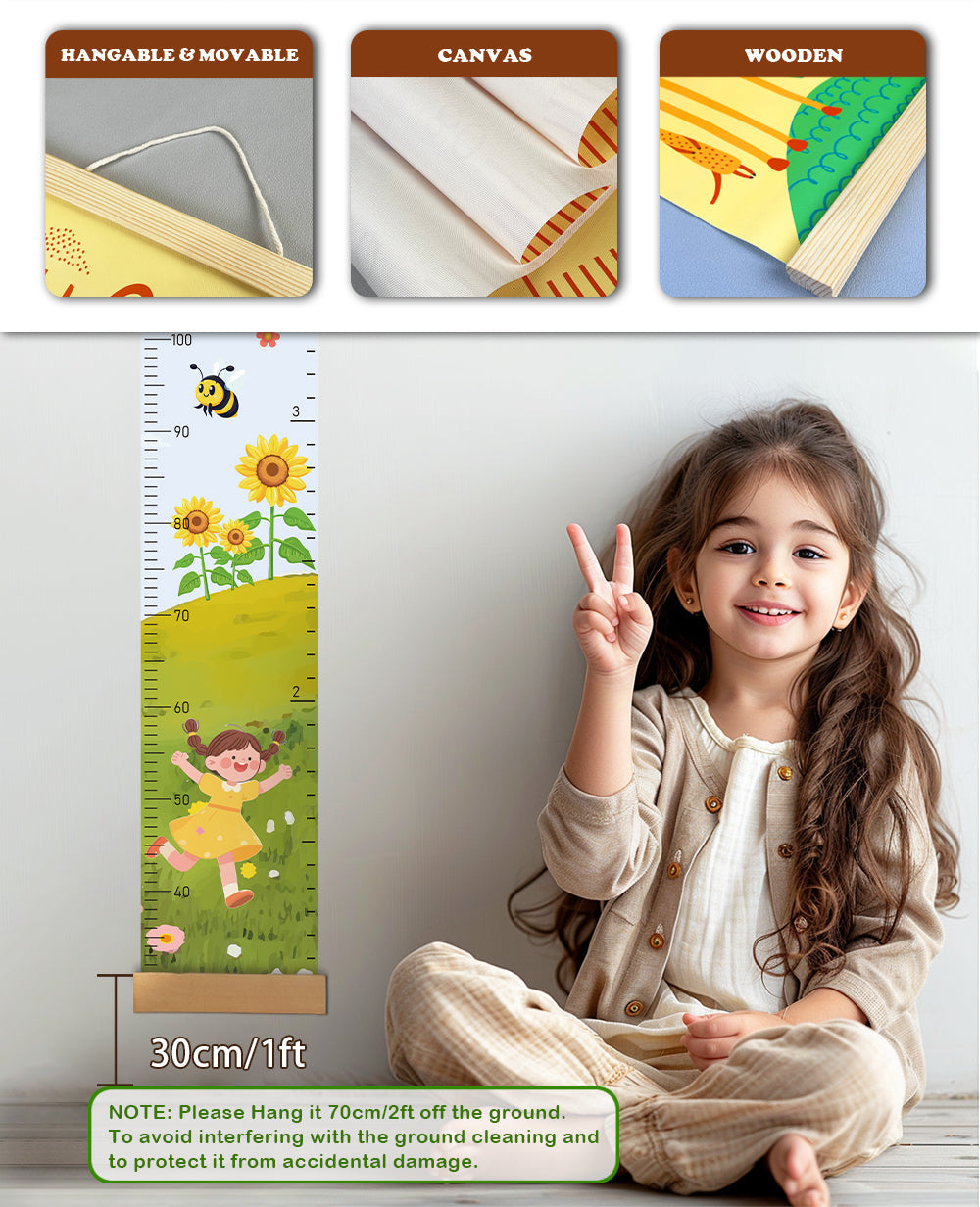 Personalized Sun and Sunflower Hanging Canvas Height Ruler