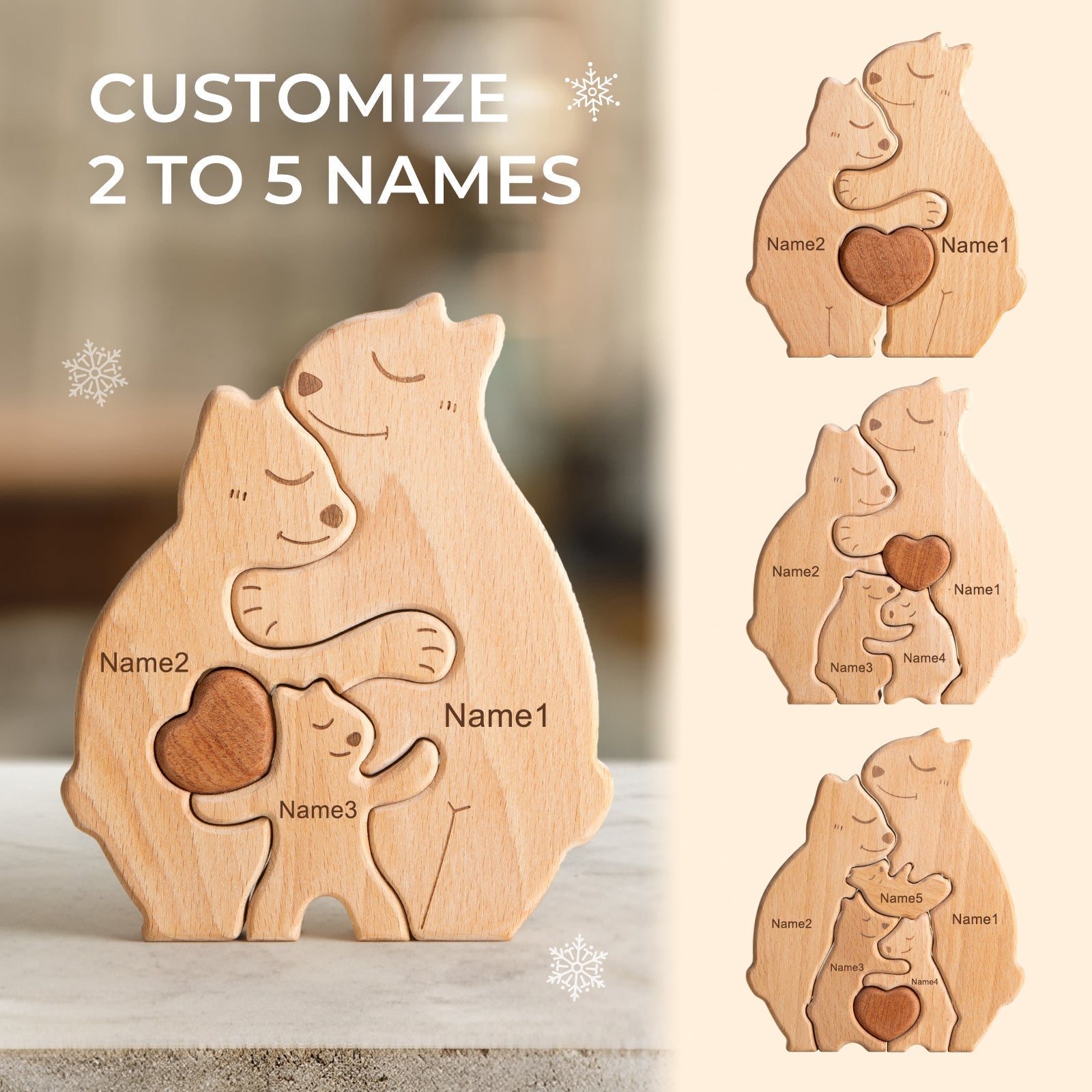 Personalized Wooden Bears Family Puzzle Decor