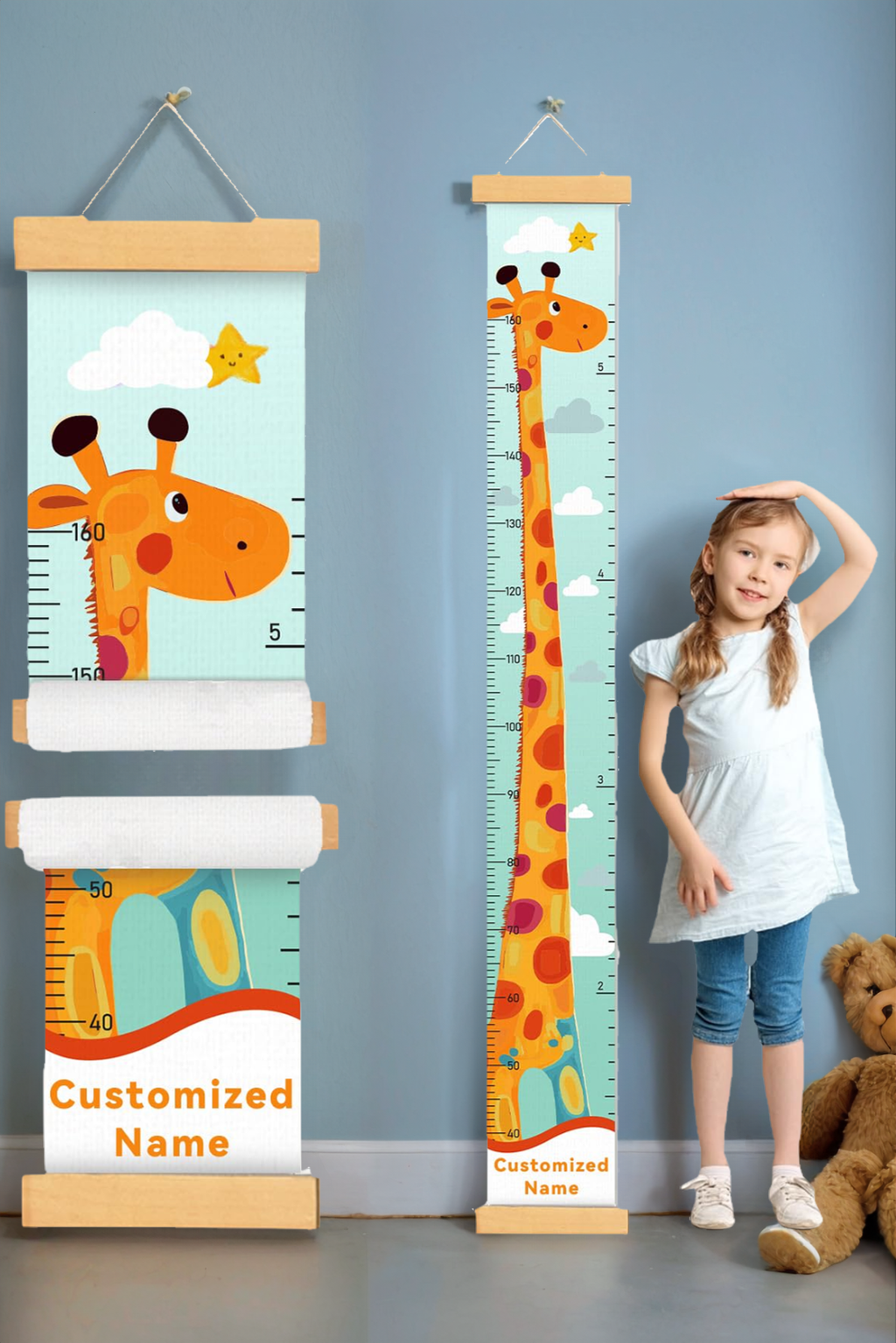 Personalized Giraffe Growth Hanging Canvas Height Ruler
