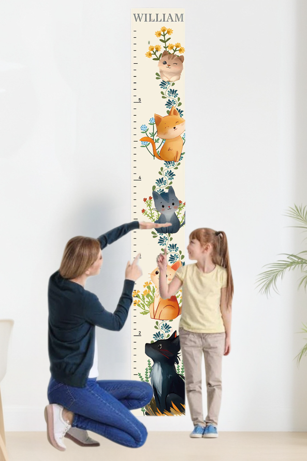 Personalized Wooden Cat Growth Chart Ruler