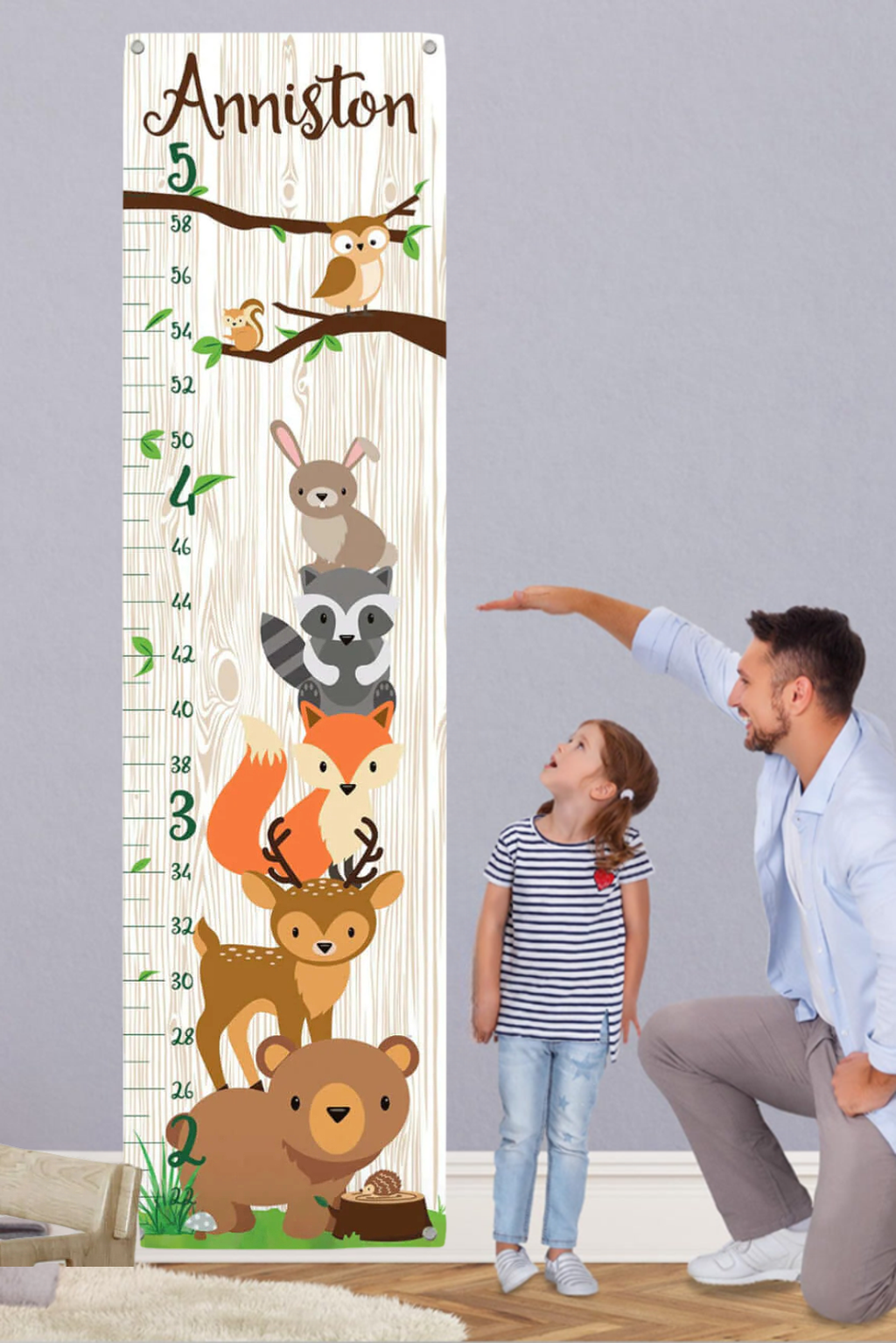 Personalized Forest Animals Hanging Canvas Height Ruler