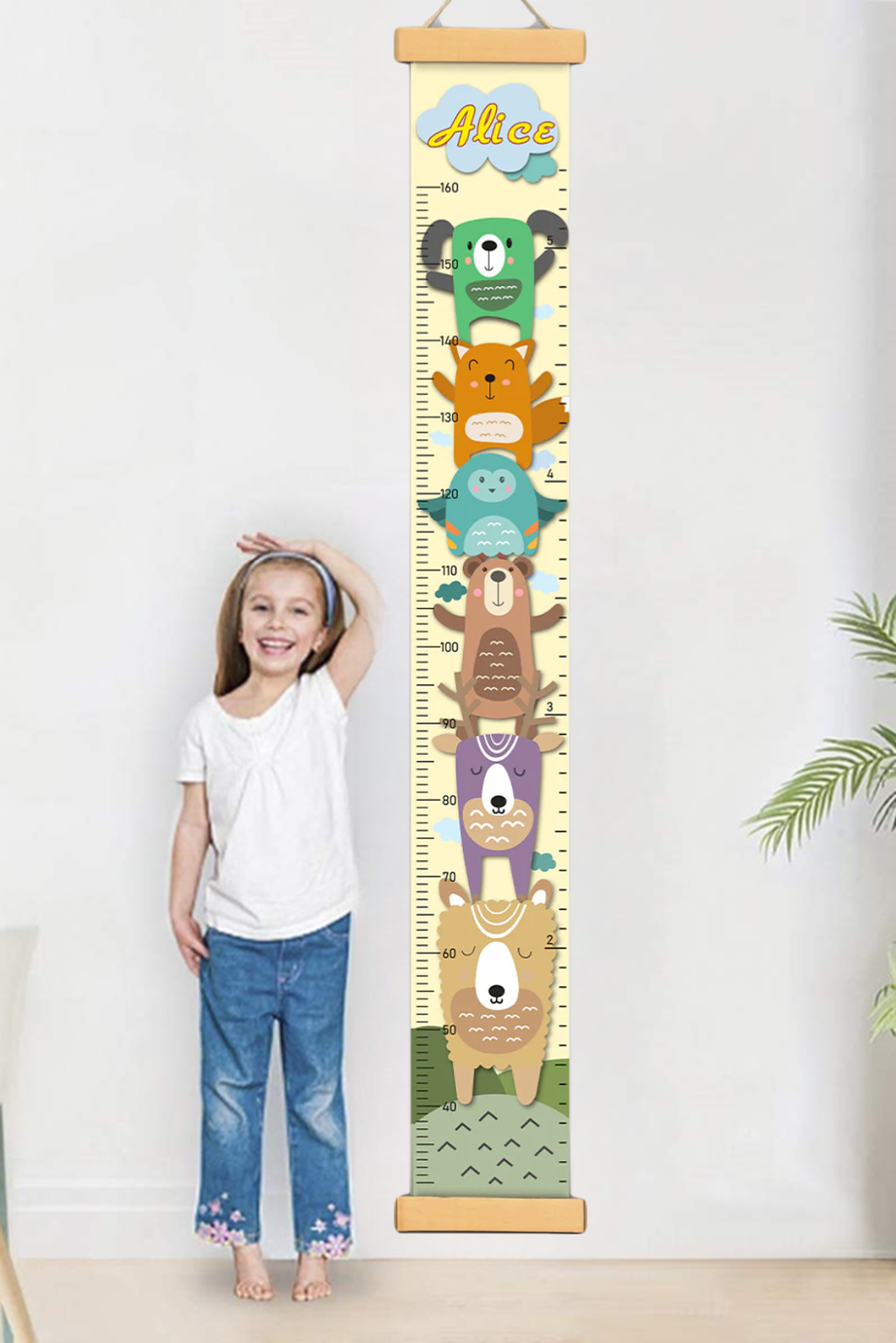 Personalized Stacked Animal Hanging Canvas Height Ruler