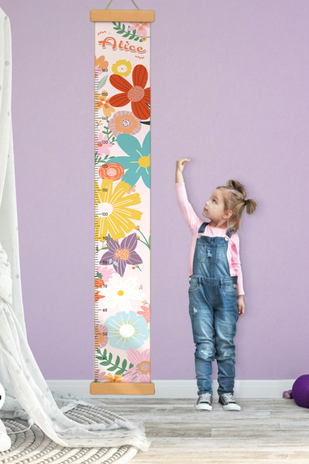 Personalized Flowers Hanging Canvas Height Ruler