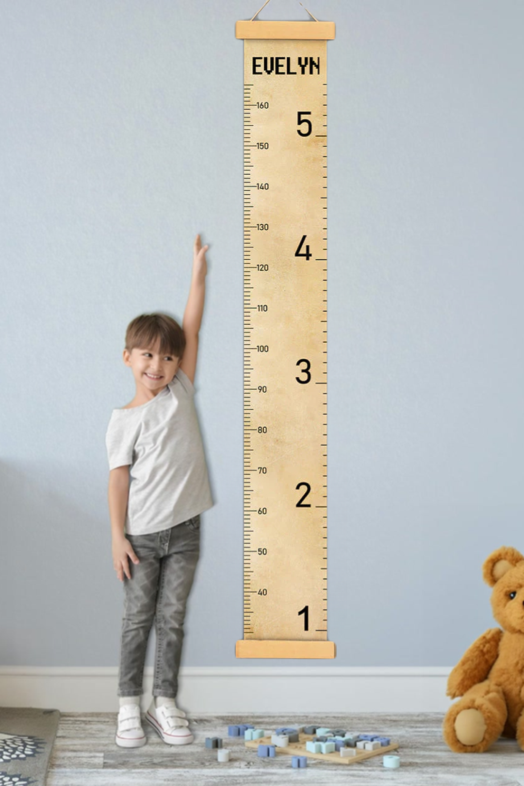 Personalized Vintage Style Hanging Canvas Height Ruler