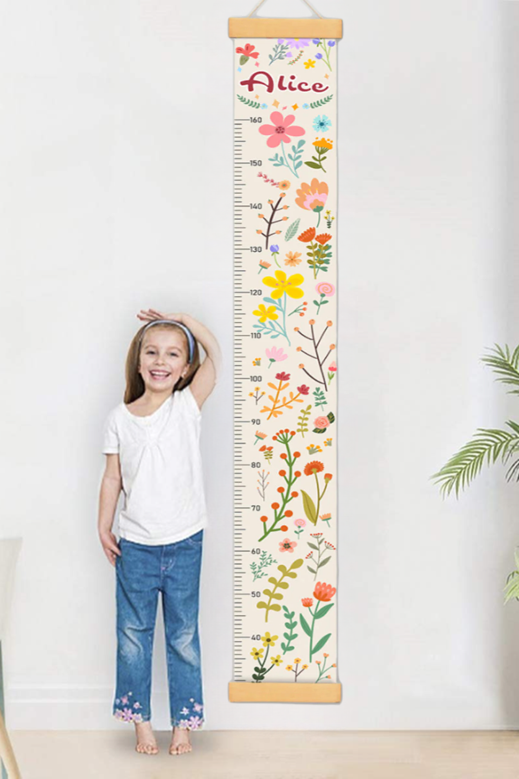 Personalized Blooming Flowers Hanging Canvas Height Ruler