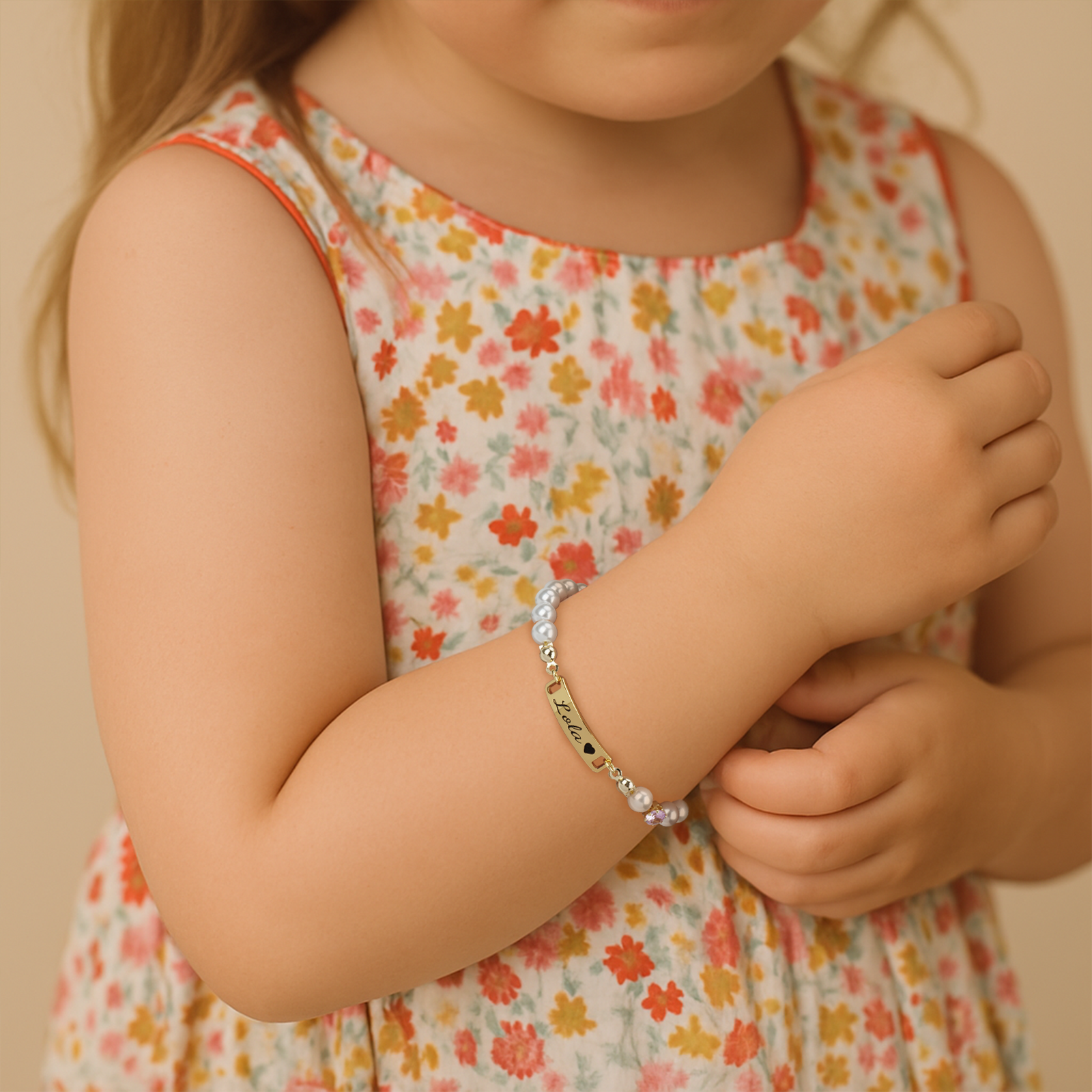 Personalized Baby Name Bracelet with Birthstone and Pearls – Custom Infant Jewelry