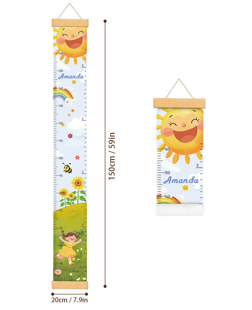 Personalized Sun and Sunflower Hanging Canvas Height Ruler