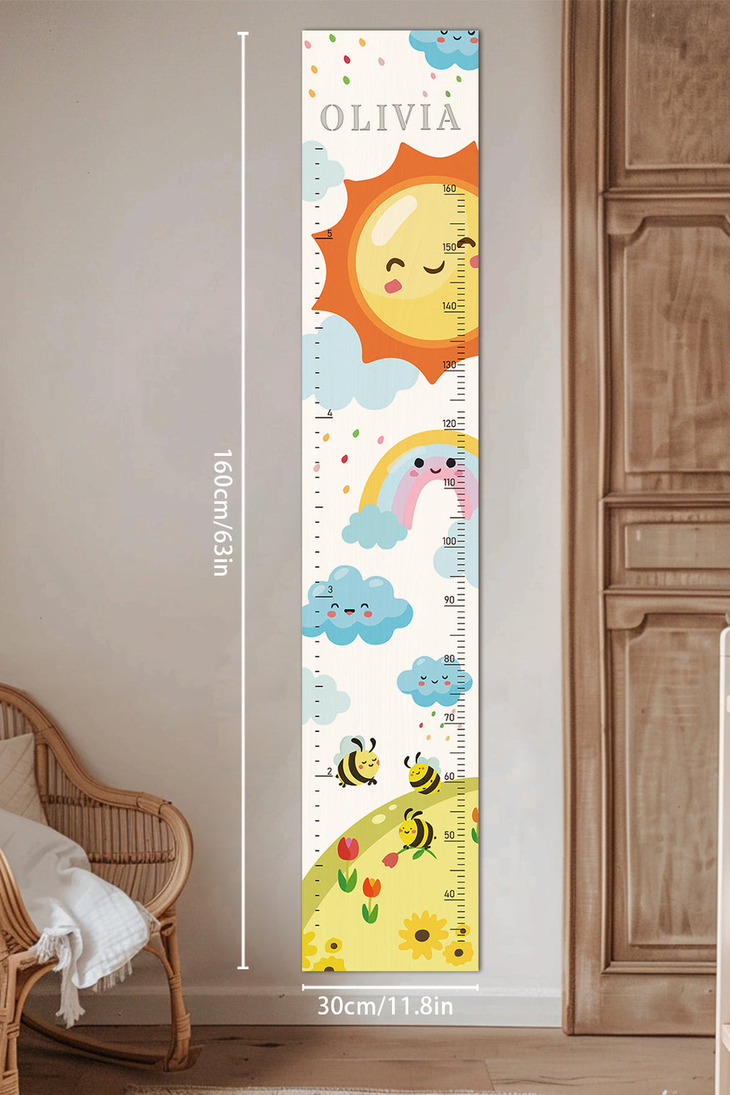 Personalized Wooden Rainbow Growth Chart Height Ruler