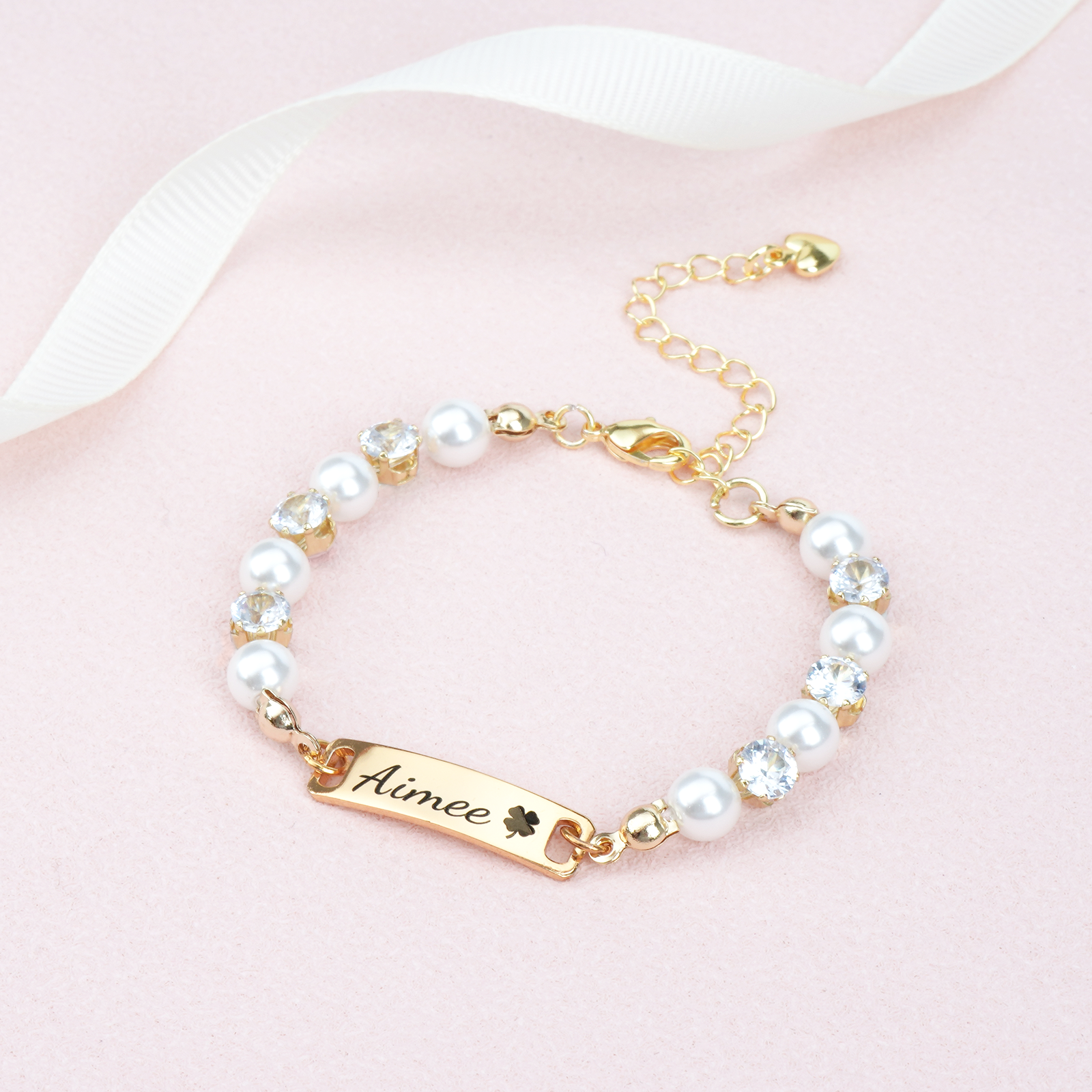 Personalized baby name and zircon pearl bracelet