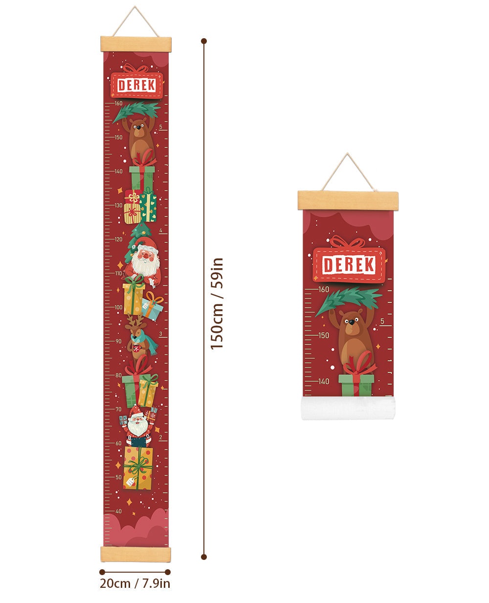 Personalized Santa Claus and Gift Box Hanging Canvas Height Ruler