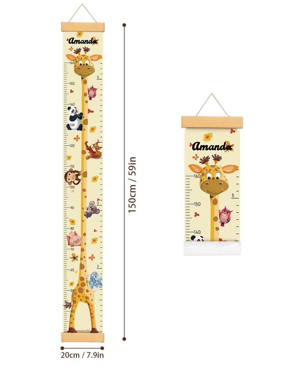 Personalized Giraffe Animal Friend Hanging Canvas Height Ruler