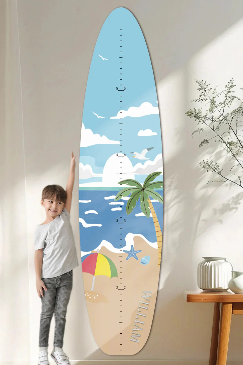 Personalized Wooden Surfboard Growth Chart Ruler