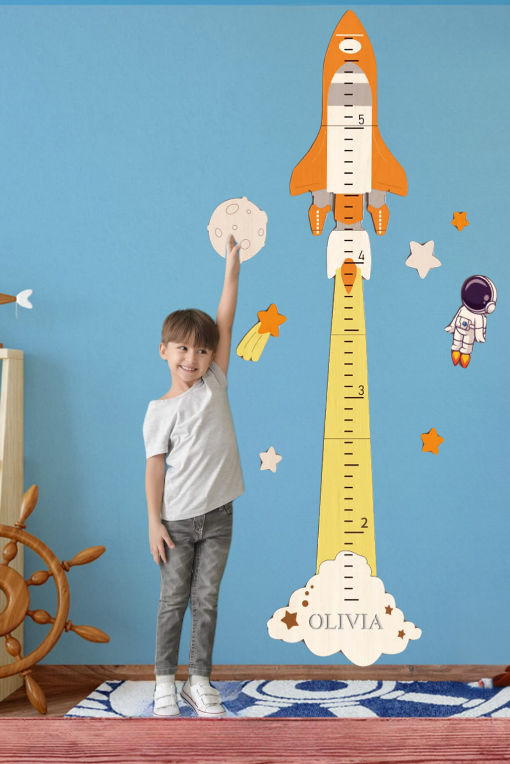 Personalized Wooden Space Theme Growth Chart