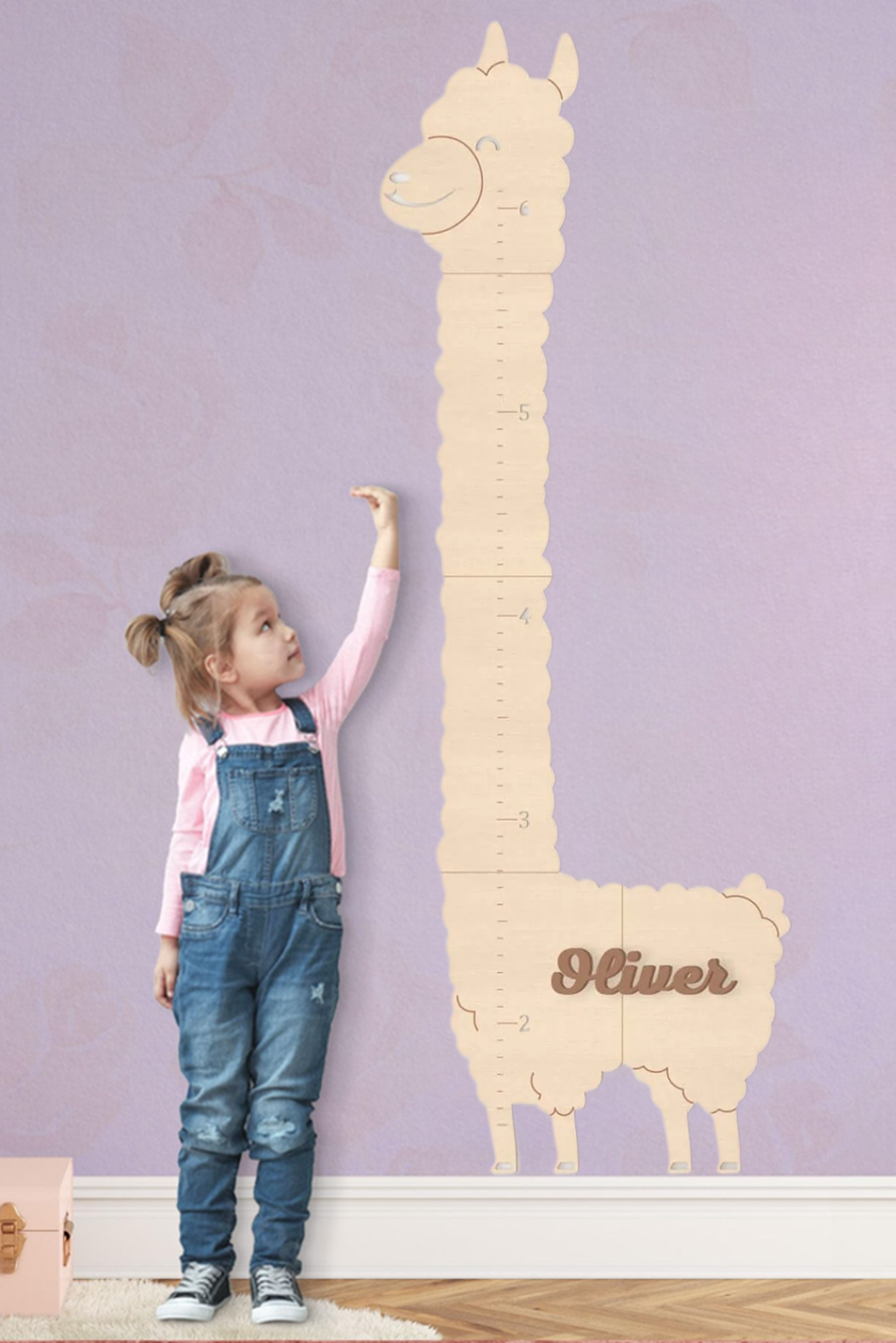 Personalized Wooden Alpaca Growth Chart Kids Room Decor