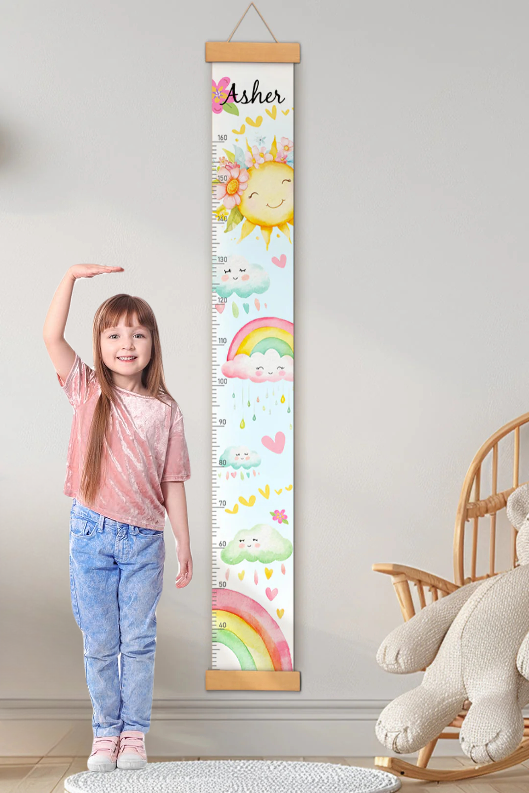 Personalized Sunshine and Rainbow Hanging Canvas Height Ruler