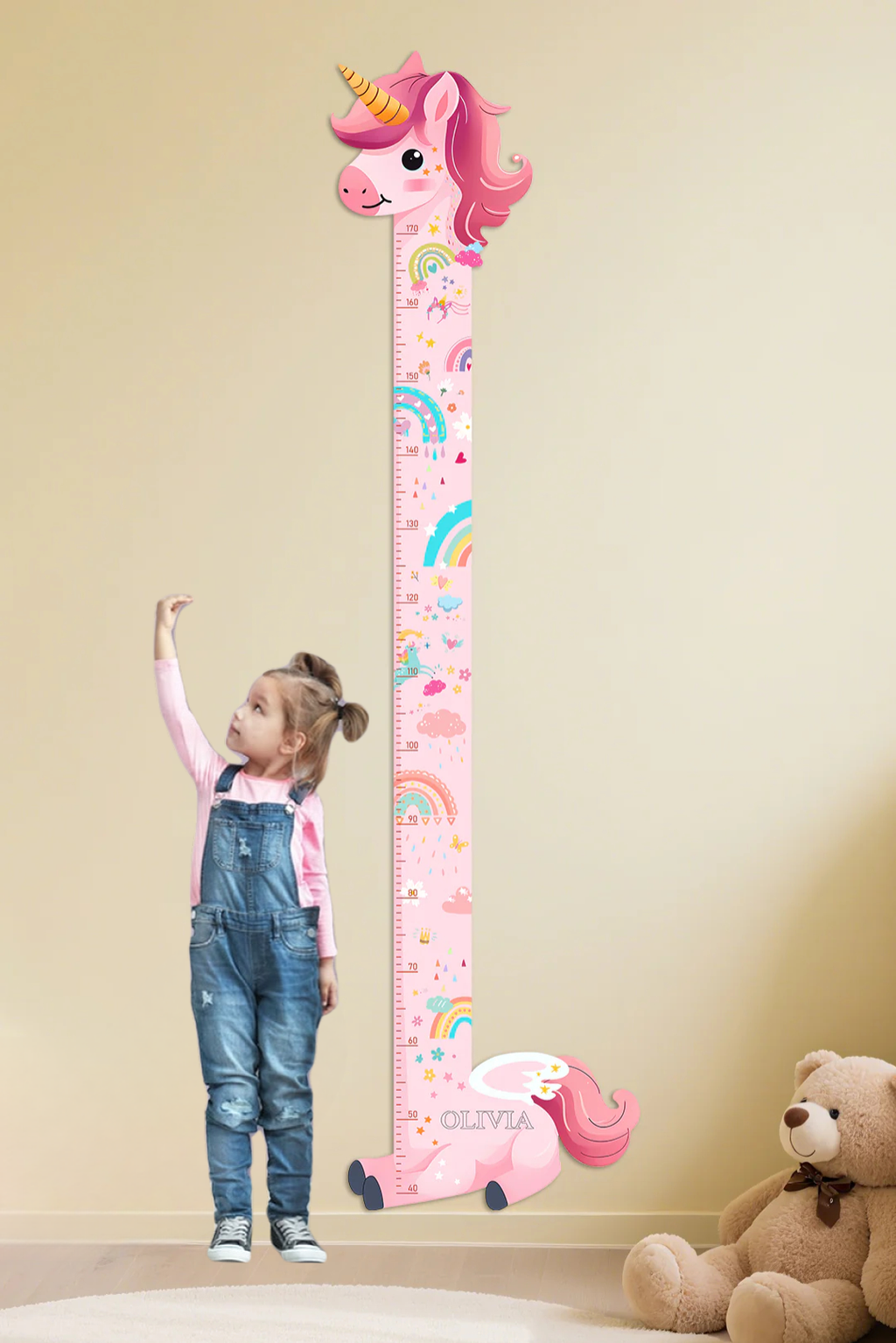 Personalized Wooden Unicorn Height Growth Chart for Girls