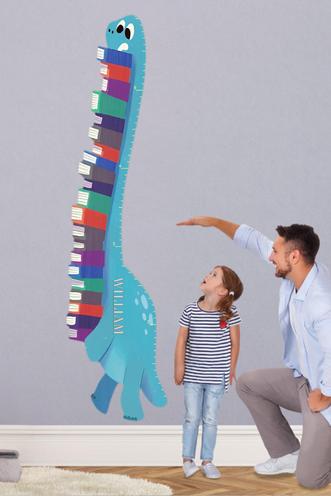 Personalized Wooden Book-Loving Dinosaur Growth Chart Ruler