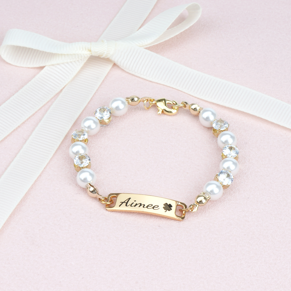 Personalized baby name and zircon pearl bracelet