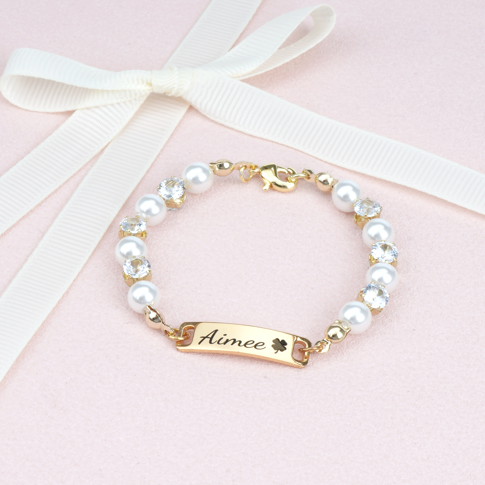 Personalized baby name and zircon pearl bracelet
