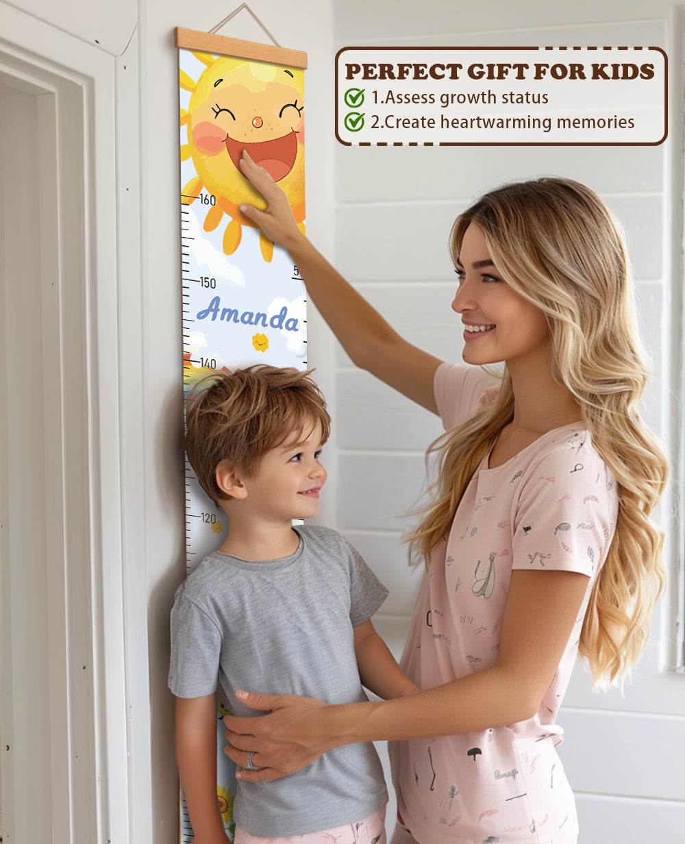 Personalized Sun and Sunflower Hanging Canvas Height Ruler
