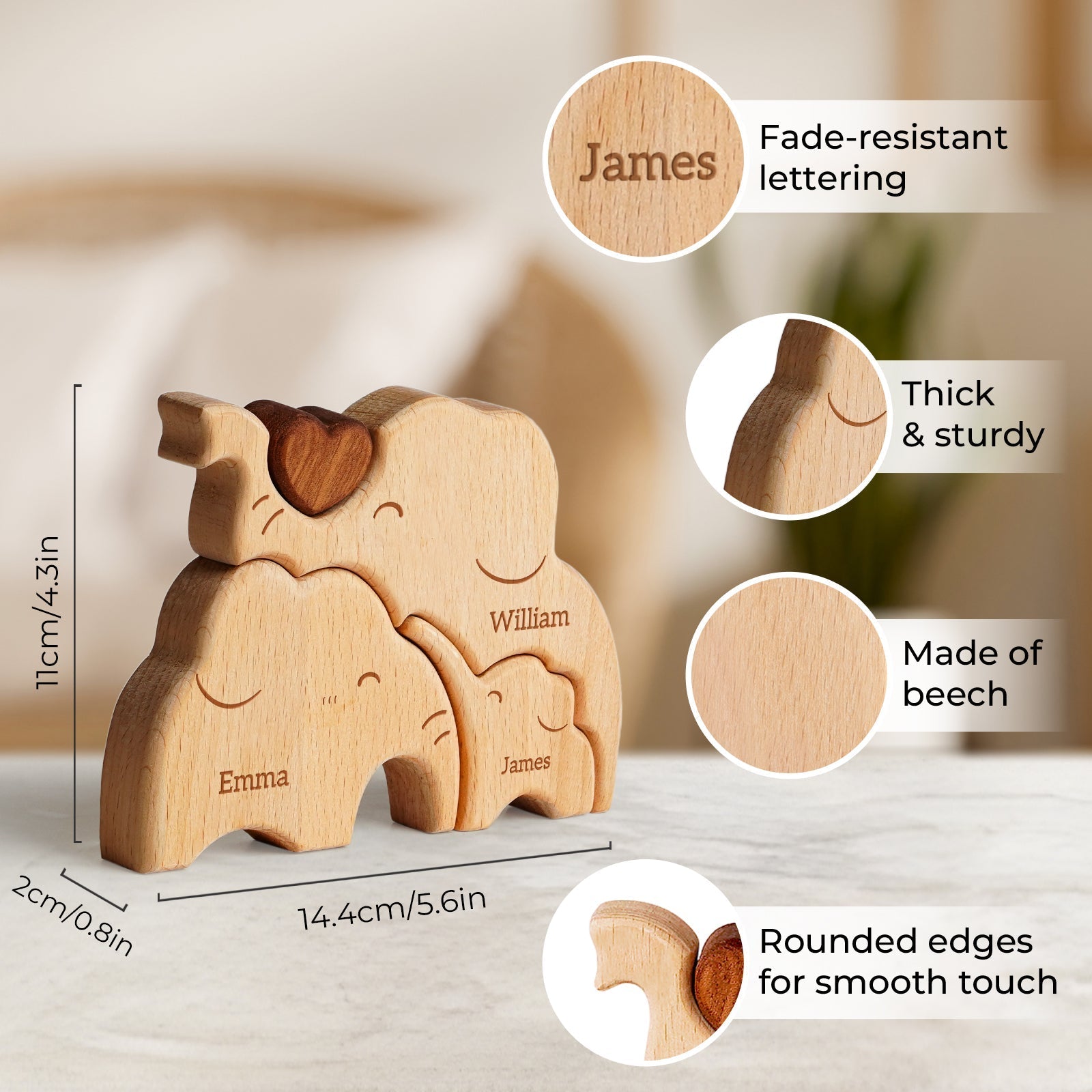 Personalized Wooden Elephant Family Puzzle Decor