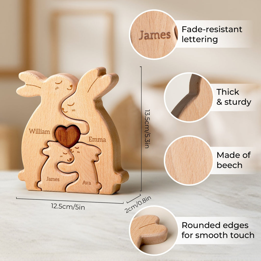 Personalized Wooden Rabbit Family Puzzle Decor
