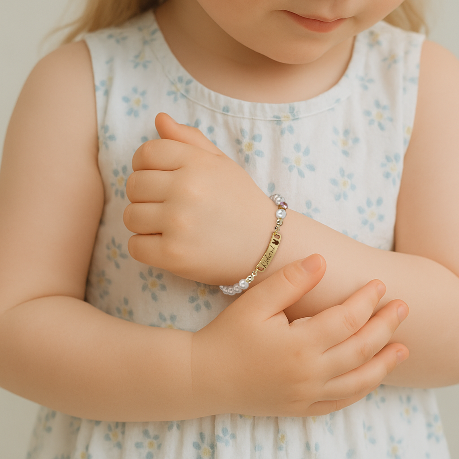 Personalized Baby Name Bracelet with Birthstone and Pearls – Custom Infant Jewelry